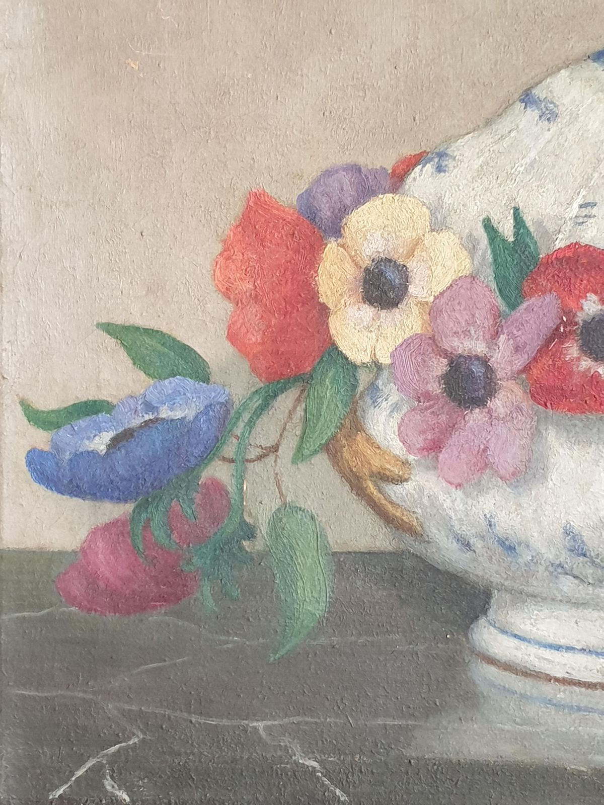 Unknown French Impressionist Still Life, Oil On Board, 'Flowers And Faïance'. photo 527.0