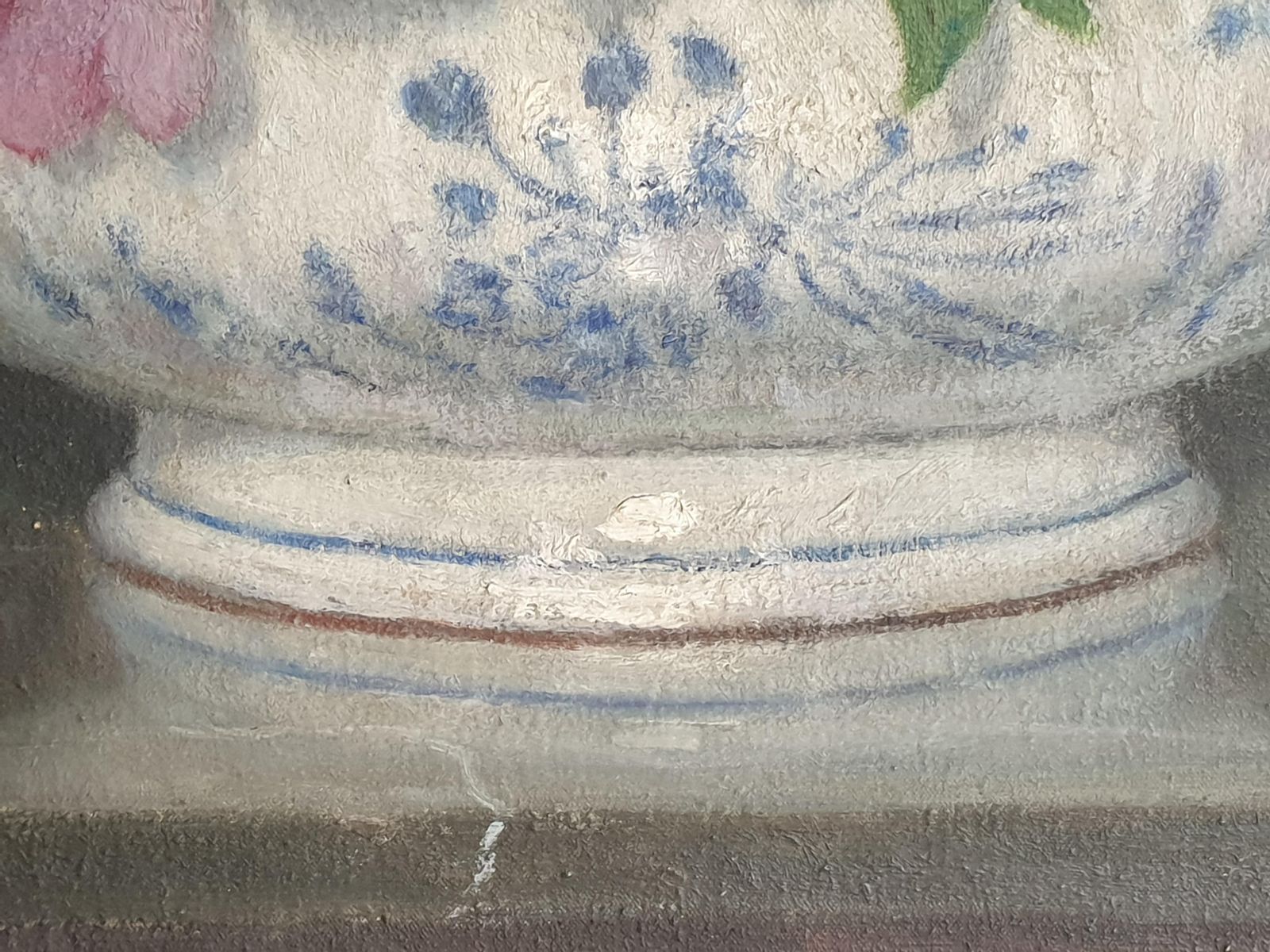 photo for sale Unknown French Impressionist Still Life, Oil On Board, 'Flowers And Faïance'.