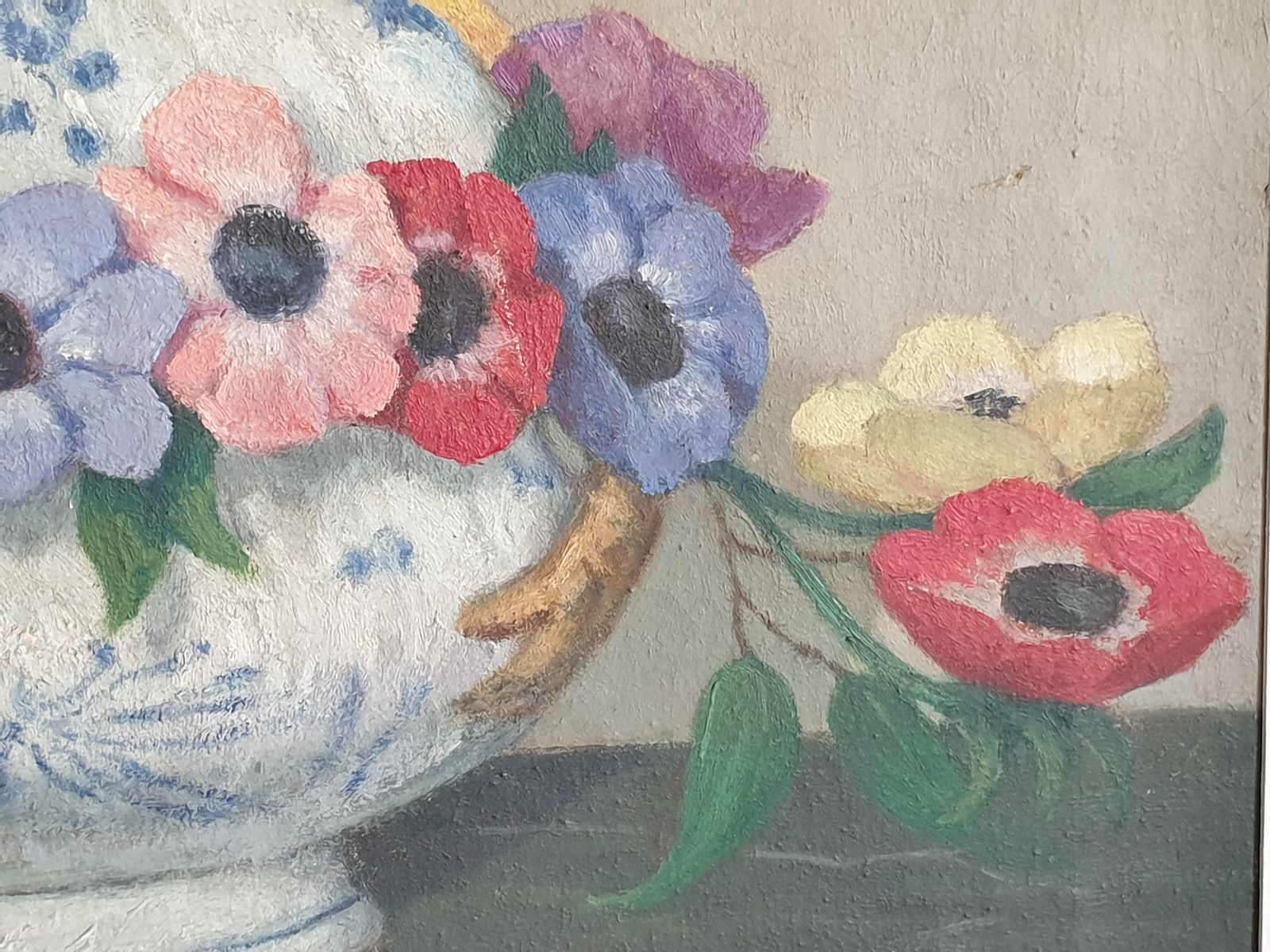 527.0 Unknown French Impressionist Still Life, Oil On Board, 'Flowers And Faïance'. photo