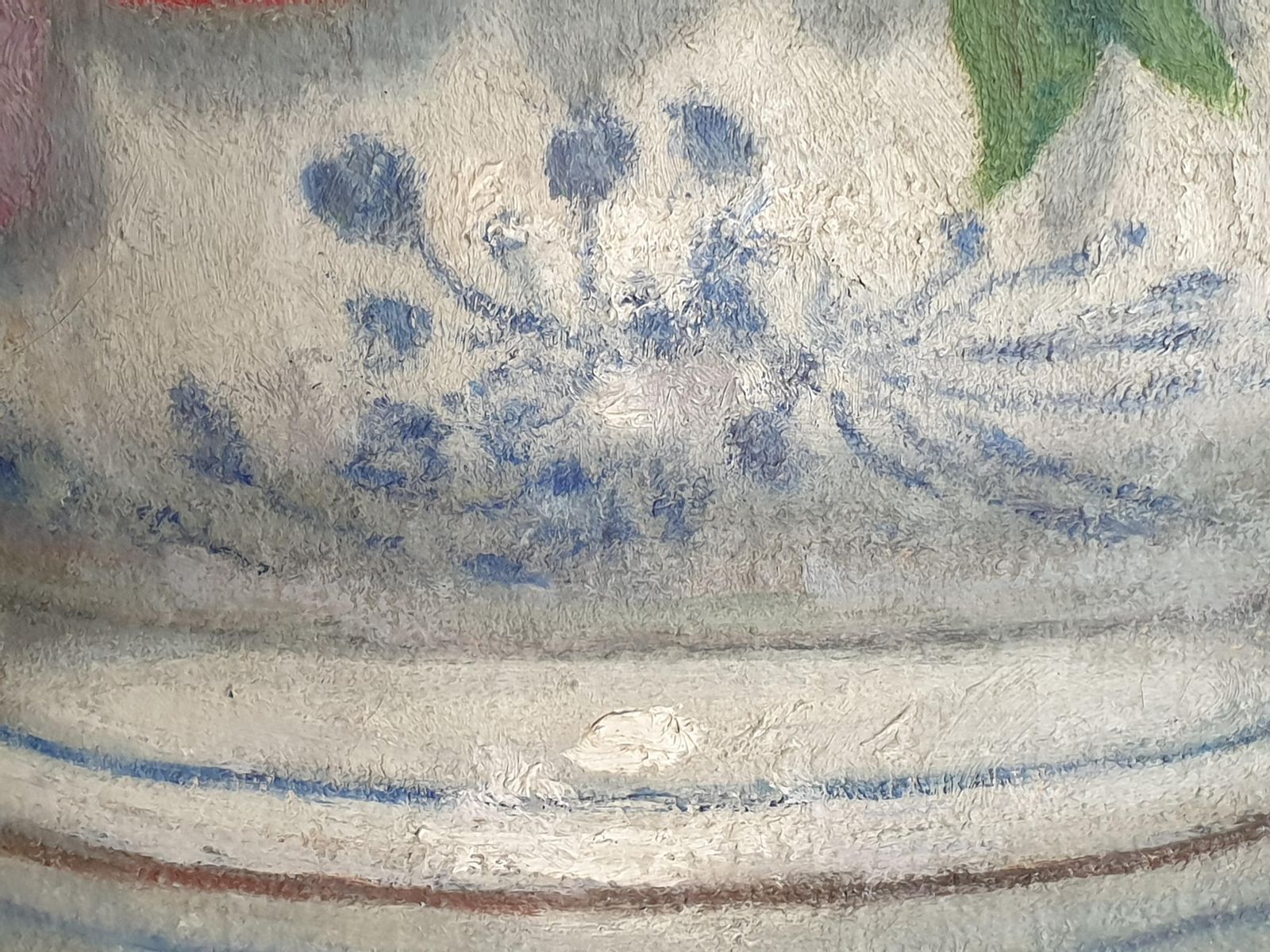 photo vinterior Unknown French Impressionist Still Life, Oil On Board, 'Flowers And Faïance'.