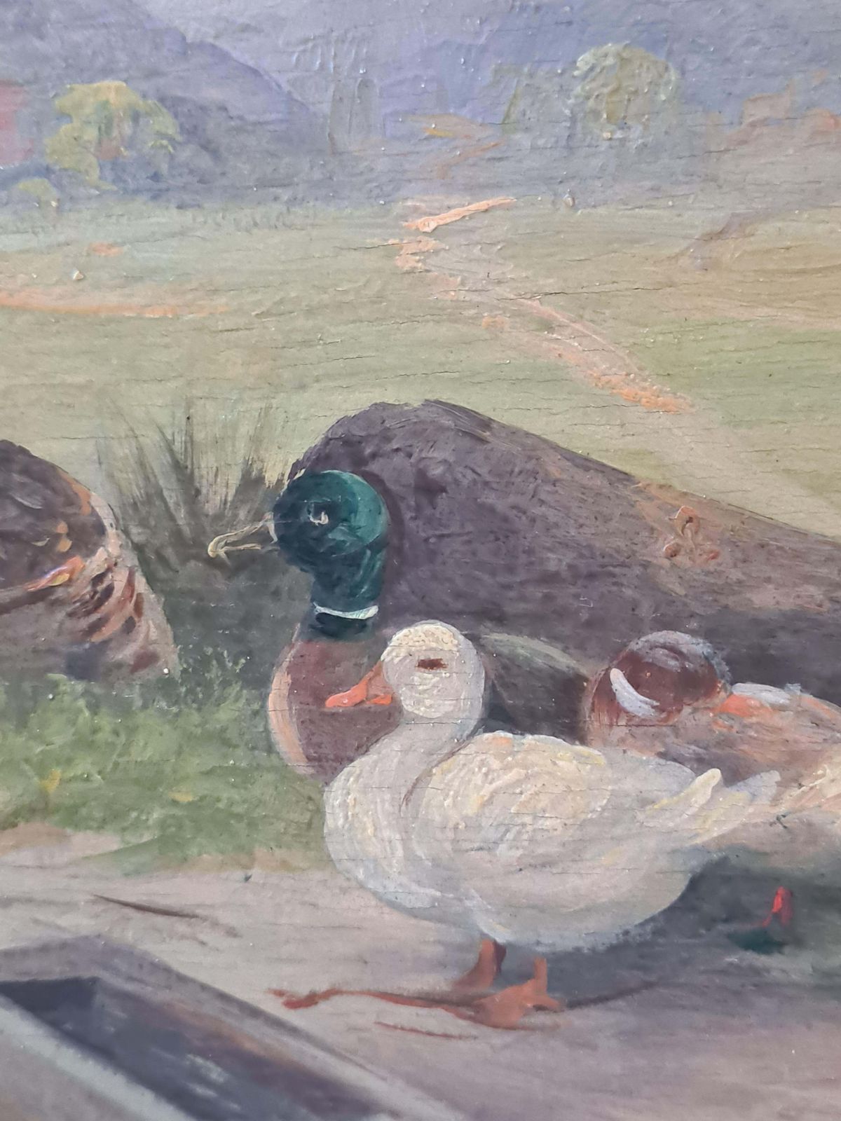 H Tikatfrench Oil On Panel Rural Landscape, Chickens And Ducks In A Farmyard.1920s photo vintage