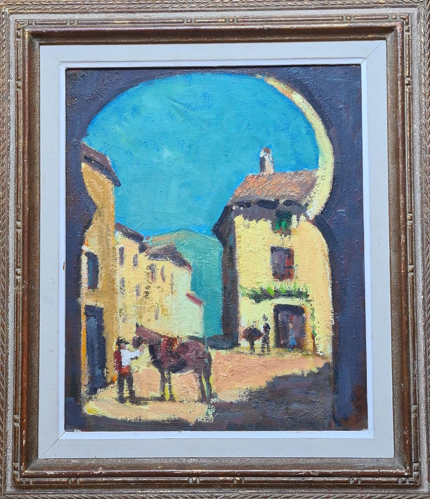 Louis Léo Hourdille French Mid Century Oil On Canvas. 'Arco De Zocodover' In Toledo, Spain.1950s