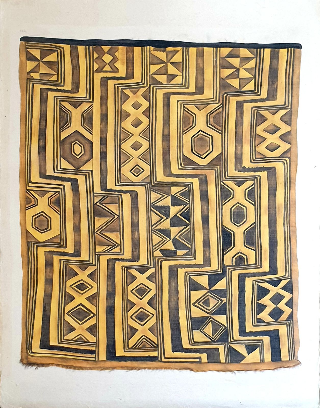 La Roche Laffitte, Painting Of An Antique Caucasian 'Kuba' Tribal Item, Watercolour On Silk