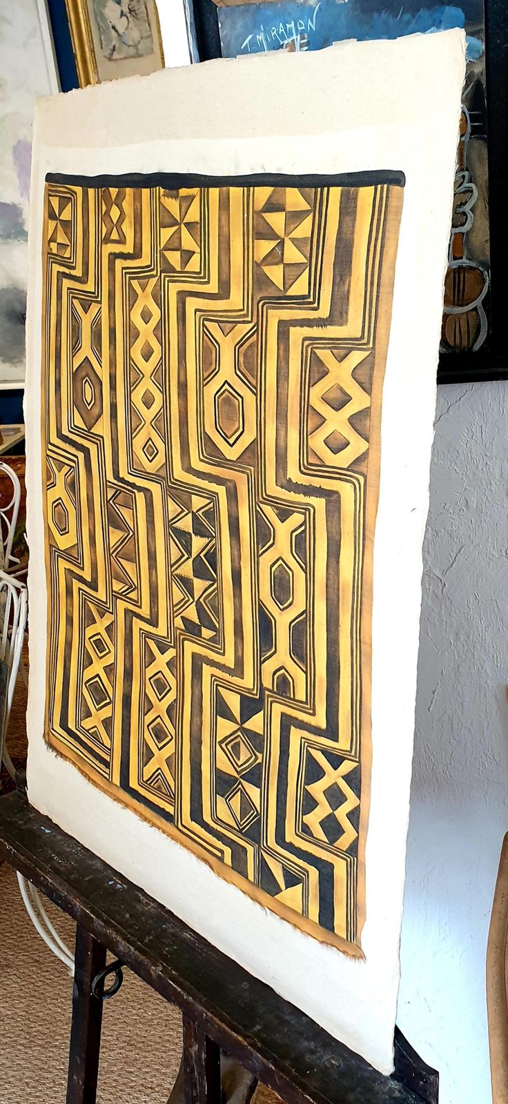 638.0 La Roche Laffitte, Painting Of An Antique Caucasian 'Kuba' Tribal Item, Watercolour On Silk photo