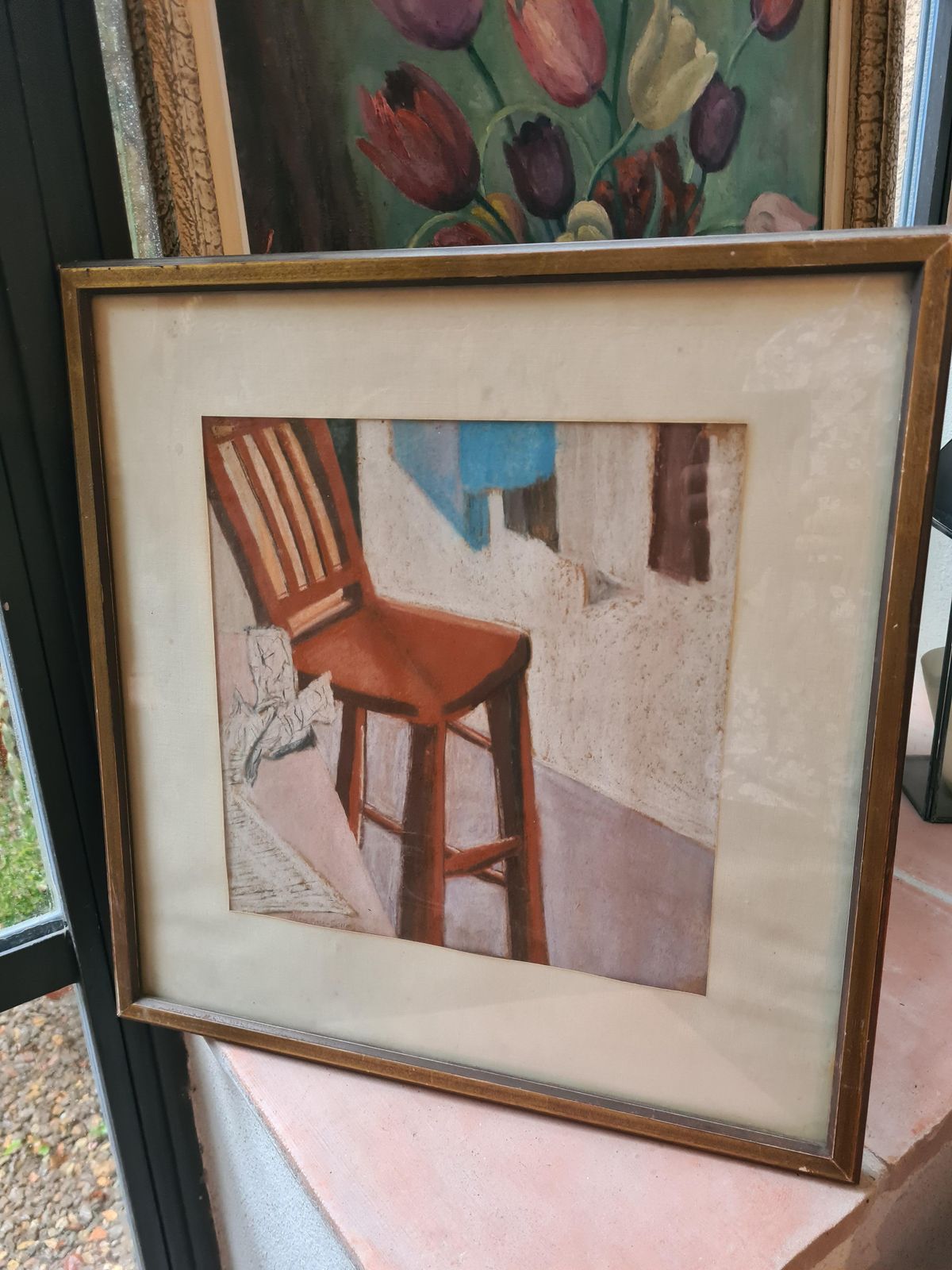 photo furniture Eileen Gore Sellonthe Red Chair, Pop Art, Circle Of David Hockney. Oil Pastel.1974