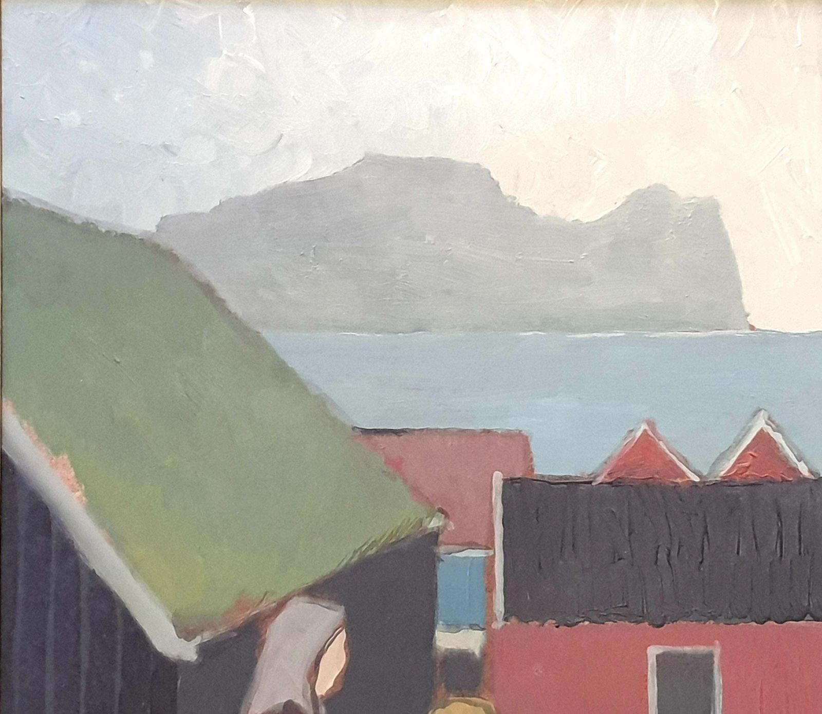 Poul Møllerdanish Mid Century Colourfield Oil On Board Of People And Houses By The Coast.1976 photo buy
