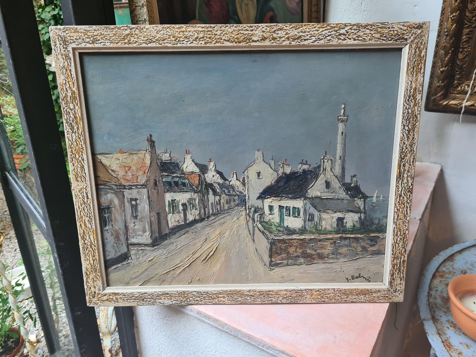 Art Yves Balmespost Impressionist Marine Village Landscape, The Lighthouse. Oil On Board. photo