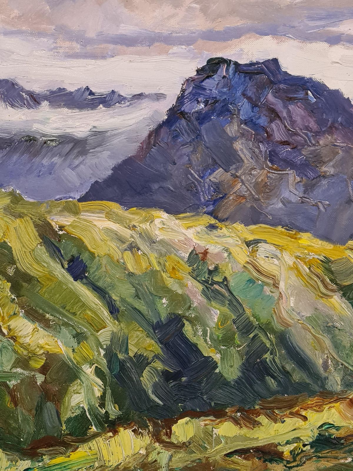Hermann Lauschnerlate 20th Century Oil And Acrylic On Board. 'Mountainscape'.1990 photo Art