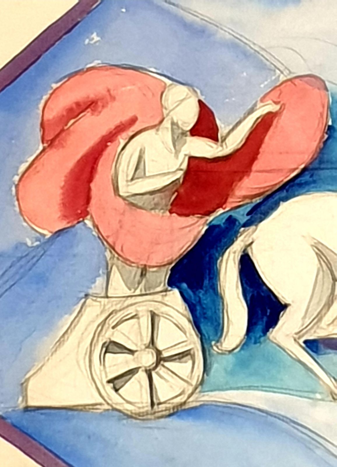 Paul Hoggart Nouveau Watercolour On Paper, Classical Chariot And Horses.1919 photo Art