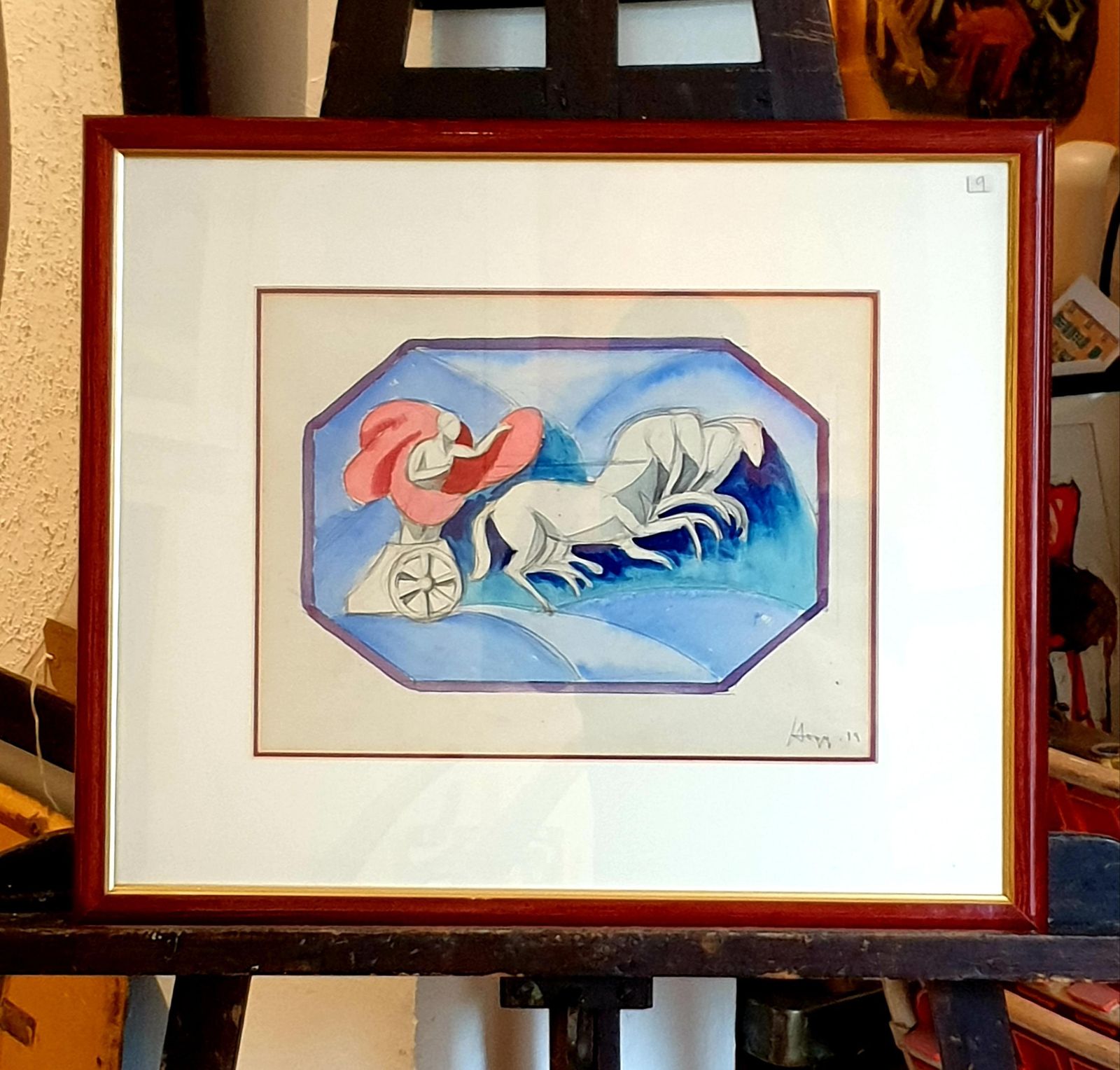 935.0 Paul Hoggart Nouveau Watercolour On Paper, Classical Chariot And Horses.1919 photo