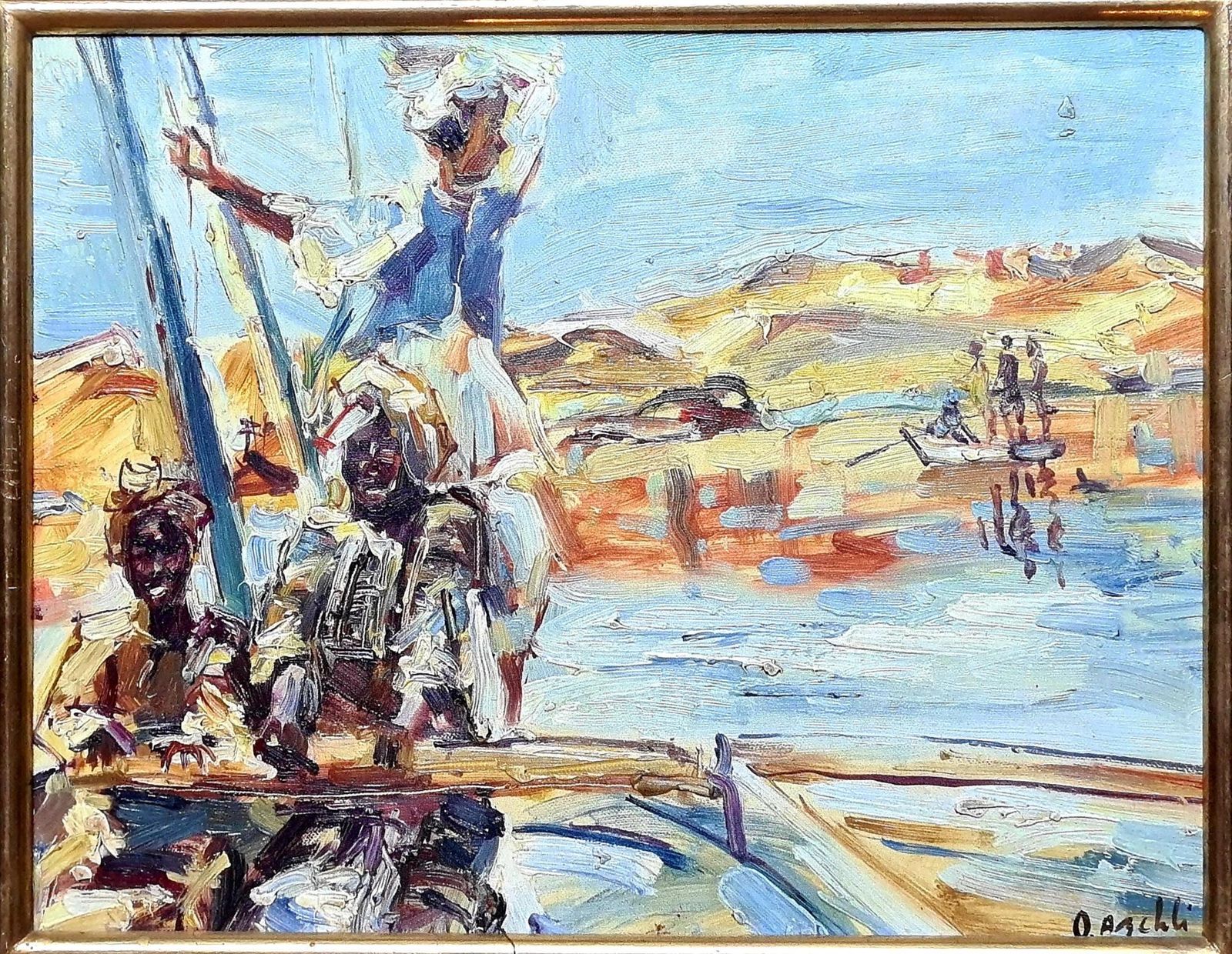 D Abchliorientalist Landscape, The Fishermen. Oil On Board.