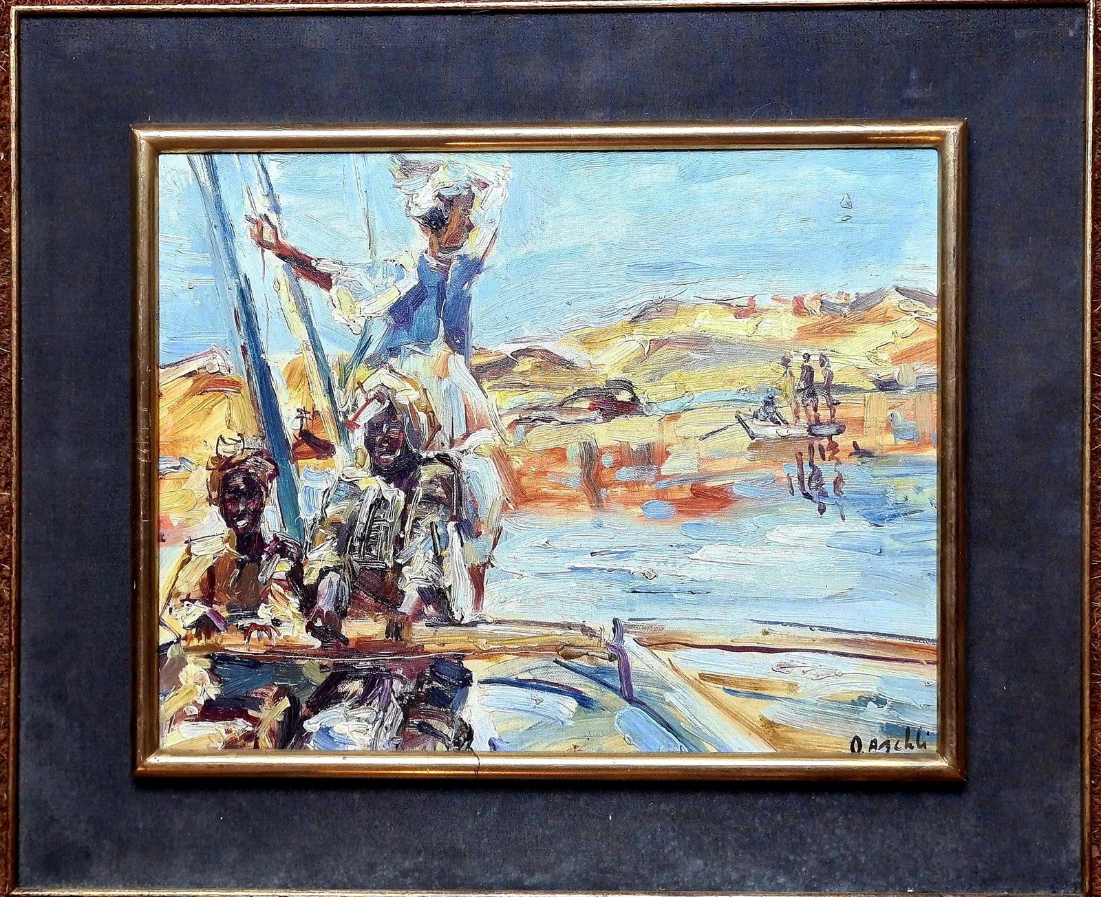 D Abchliorientalist Landscape, The Fishermen. Oil On Board. photo furniture