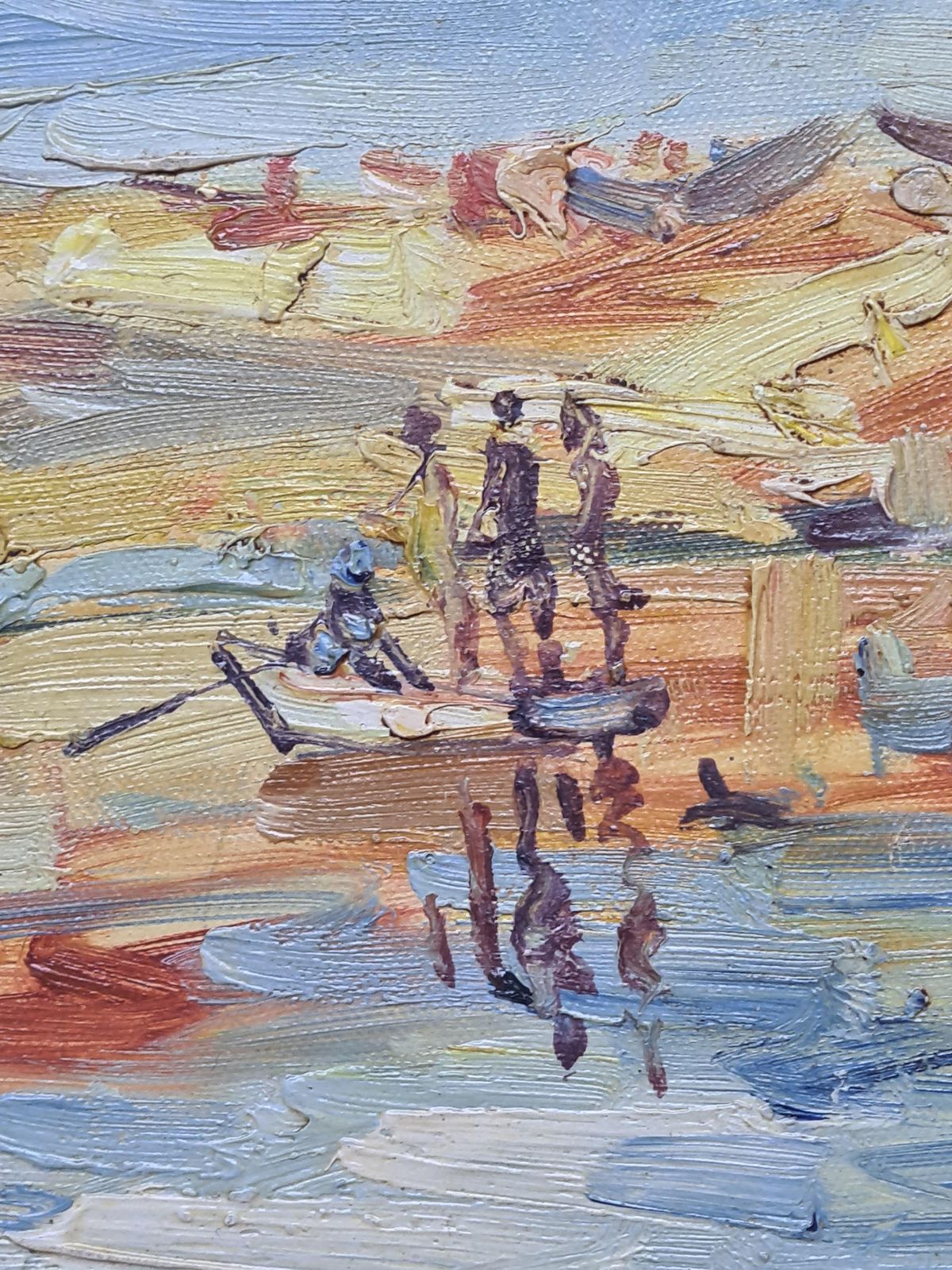 D Abchliorientalist Landscape, The Fishermen. Oil On Board. photo vintage