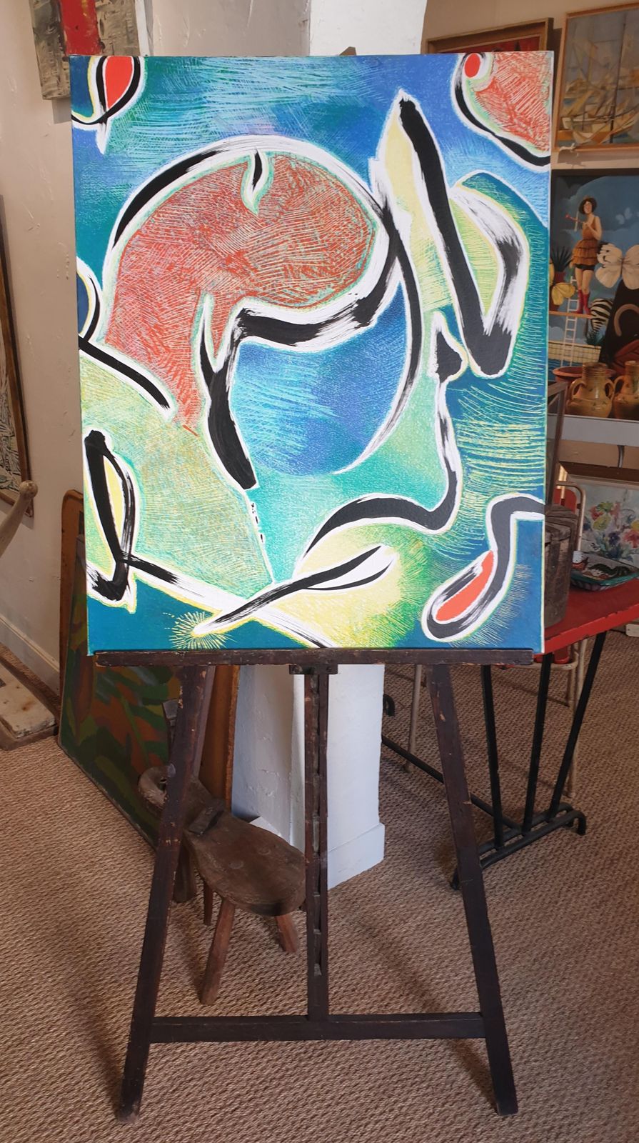 Daniel Kleinabstract Expressionist Mixed Technique Laid On Canvas. 'Univers Uni'.Late 20th Century photo furniture