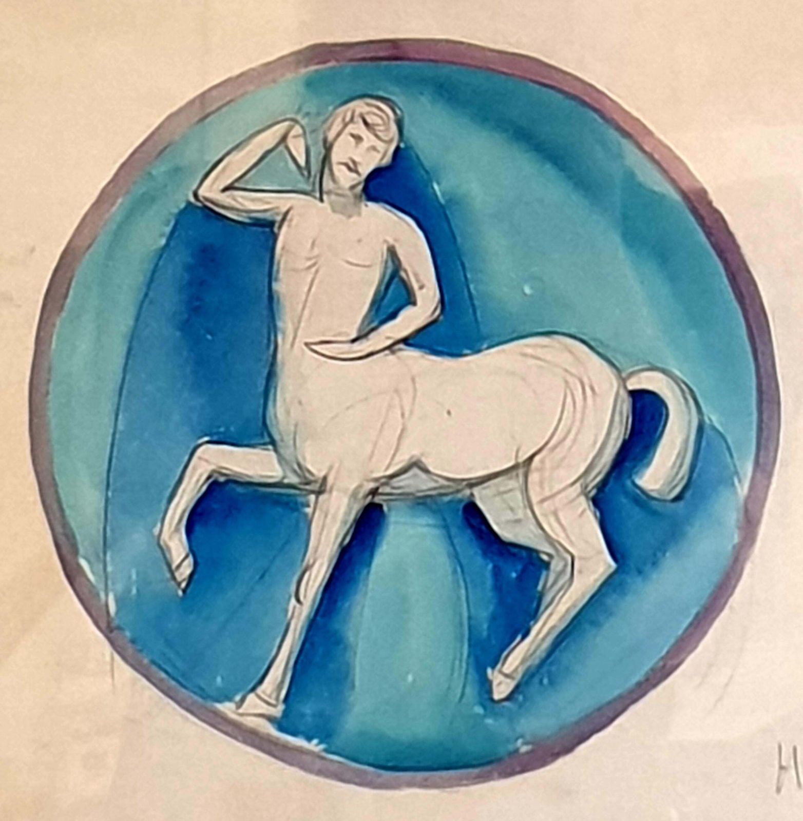Paul Hoggart Nouveau Watercolour On Paper. Classical Centaur. Classical Figure.1918 photo Art