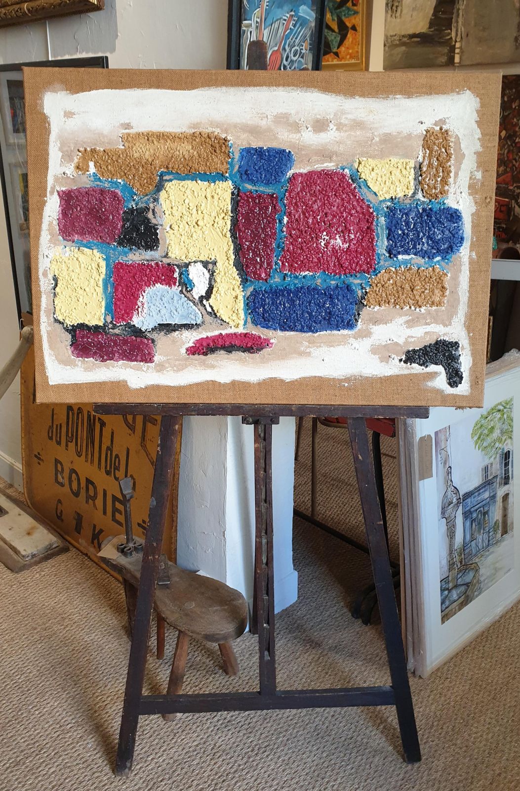 'Style Moderne', Mid Century Abstract Geometric, Oil On Canvas.1960s photo for sale