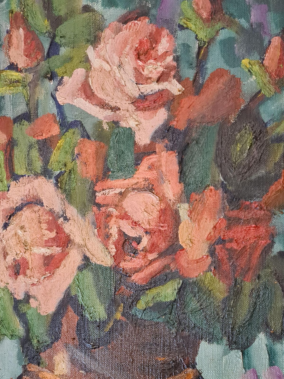 Henri Reboastill Life Of Roses In A Vase, Mid Century French Oil On Canvas.Circa 1950's photo Art