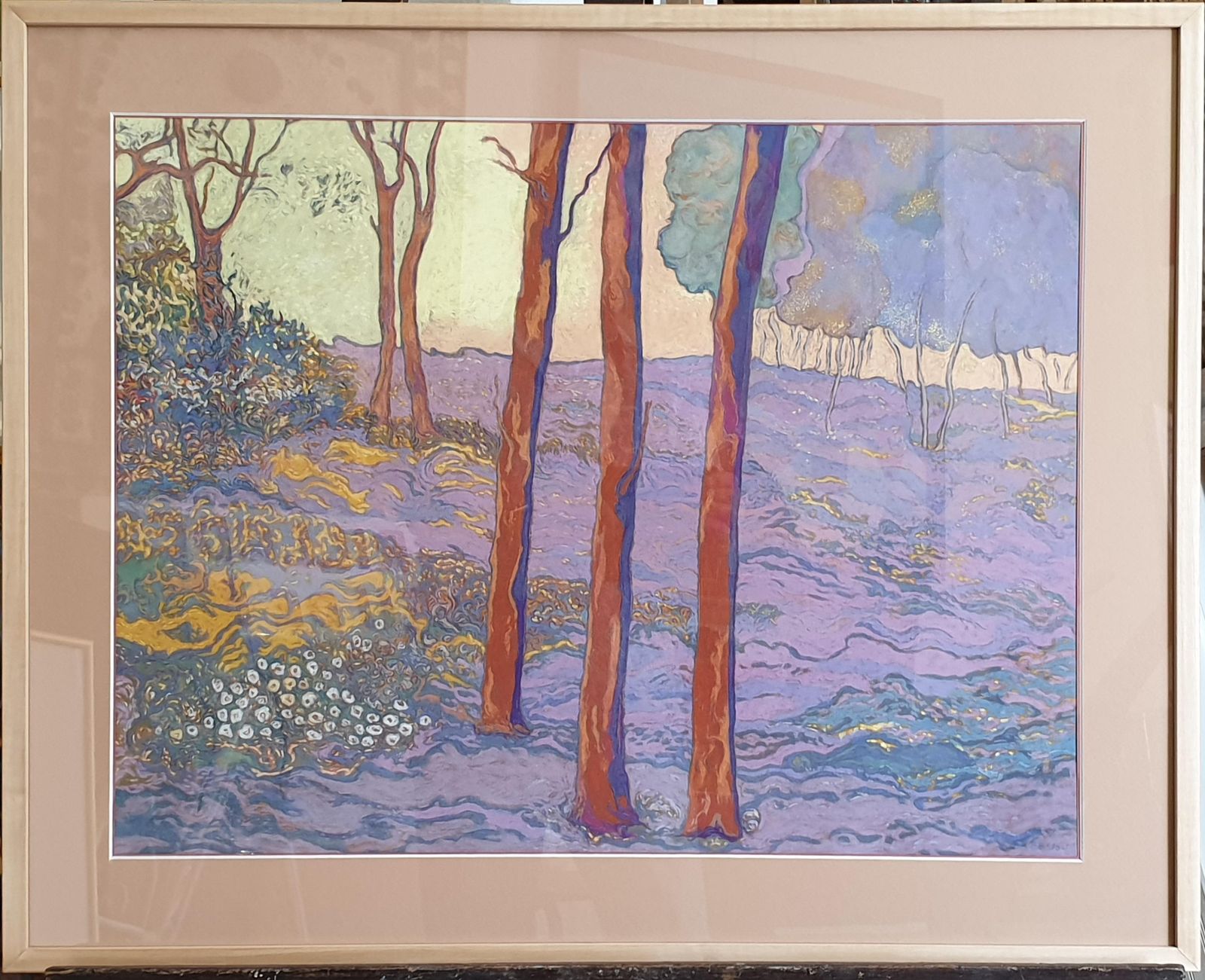 Francis Bessoncontemporary Impressionist Acrylic And Pastel. 'Forest In Lilac, Provence'.2015 photo furniture