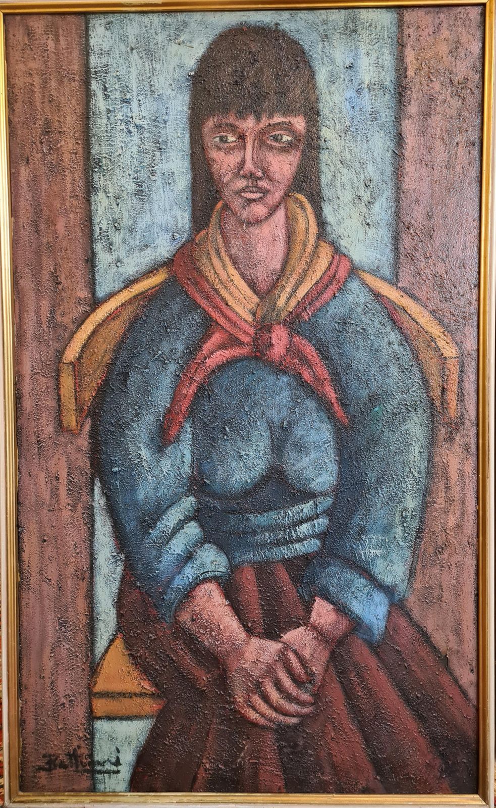 Battionniwoman Seated In A Klismos Chair. Italian School, Transavantgarde Oil On Canvas.1960s