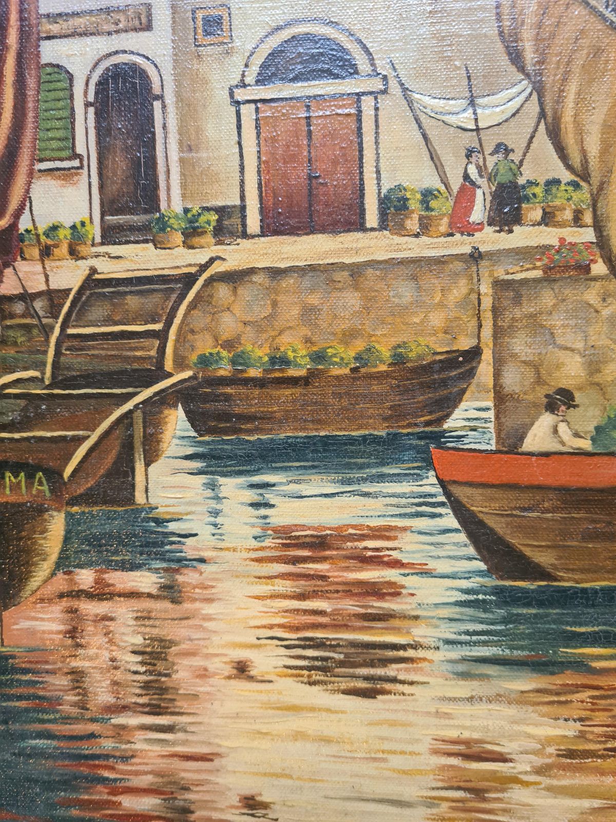 photo for sale E Tiedemannmid 20th Century Mannerist Large Scale Oil On Canvas, Boats In The Port1940
