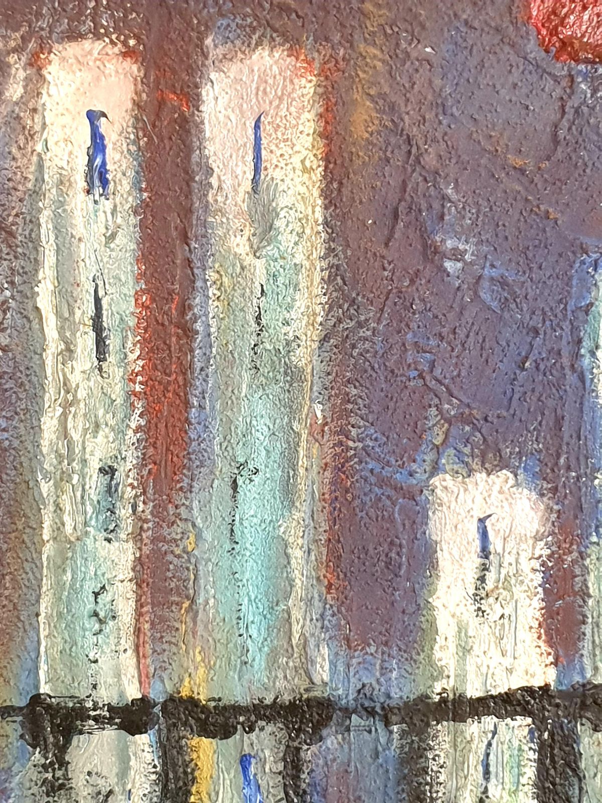 photo furniture Large Expressionist Oil On Canvas, Apartment Interior And Cityscape. Oil.