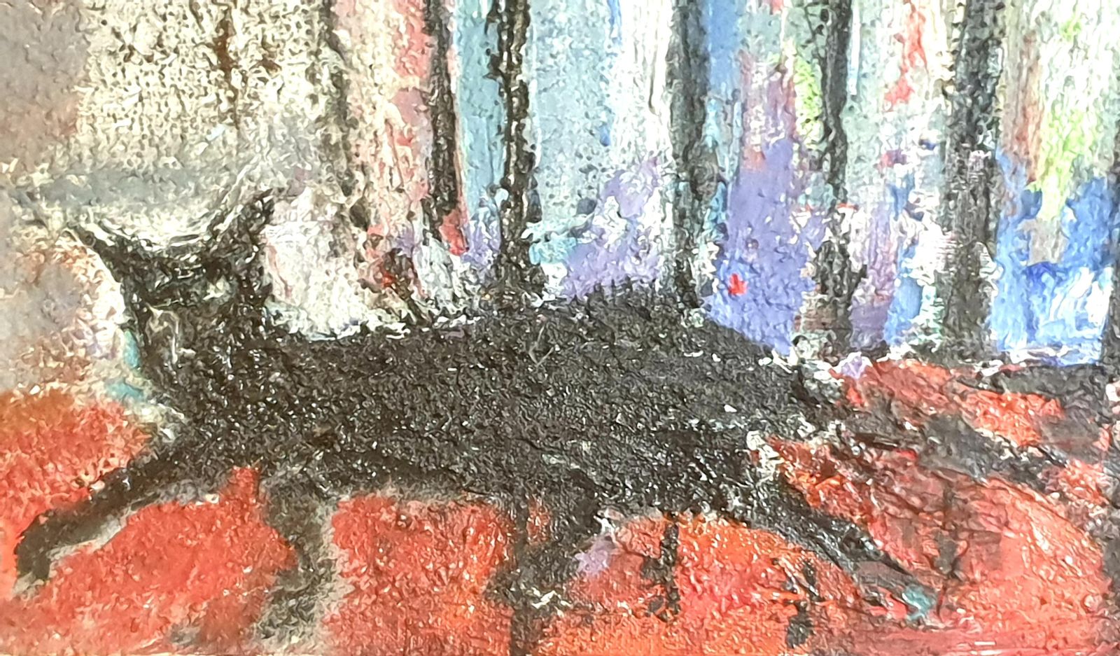 2041.0 Large Expressionist Oil On Canvas, Apartment Interior And Cityscape. Oil. photo