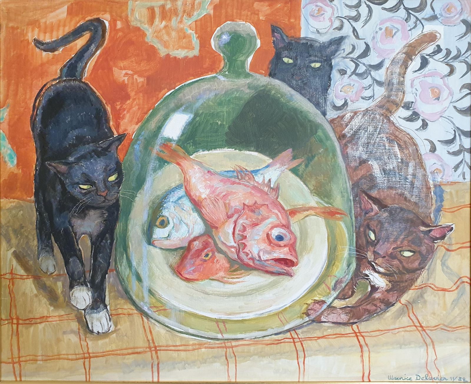 Maurice Delavier'naughty Pusscats!'. Hommage To Matisse, Oil On Canvas.1982