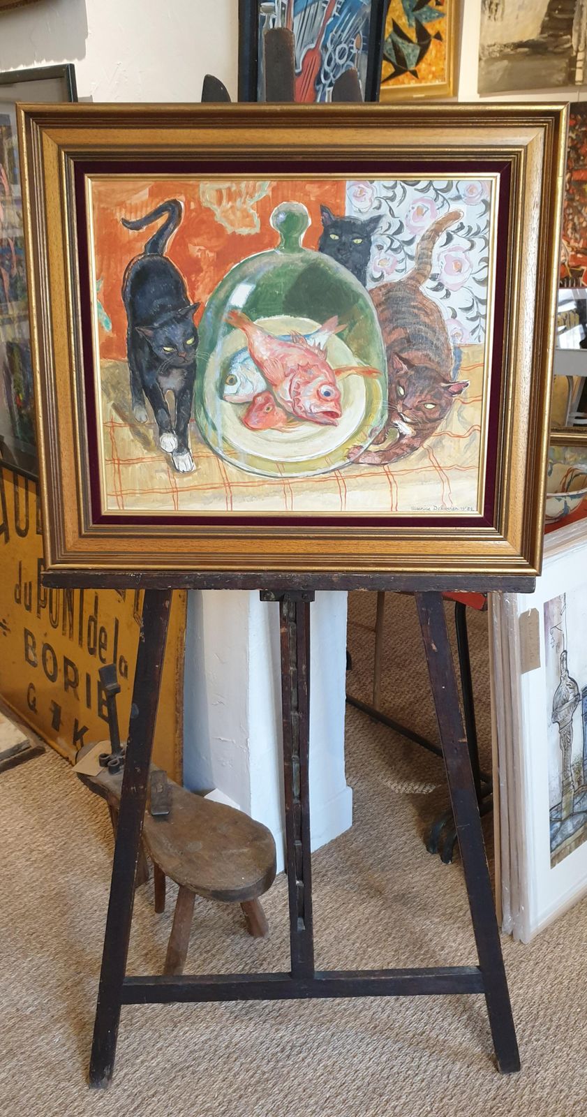 Maurice Delavier'naughty Pusscats!'. Hommage To Matisse, Oil On Canvas.1982 photo vintage