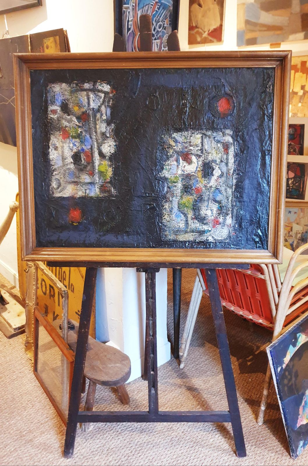 photo vinterior Unknown'monogrammes'. French Mid Century Abstract Expressionist. Oil On Canvas.1960s