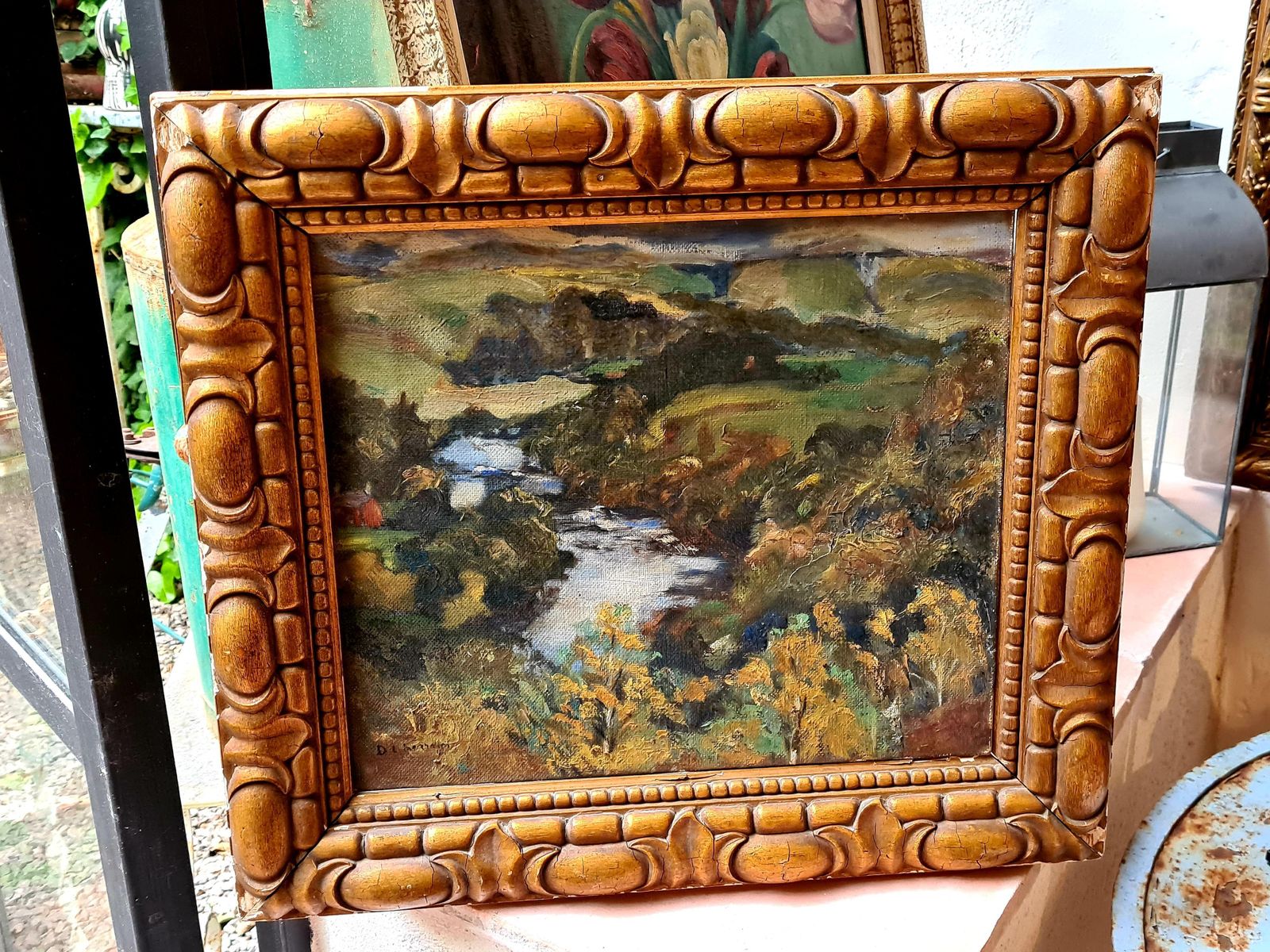 D. L. Murrayimpressionist Oil On Canvas, The Salmon Pool, Canonbie, Scotland photo Art