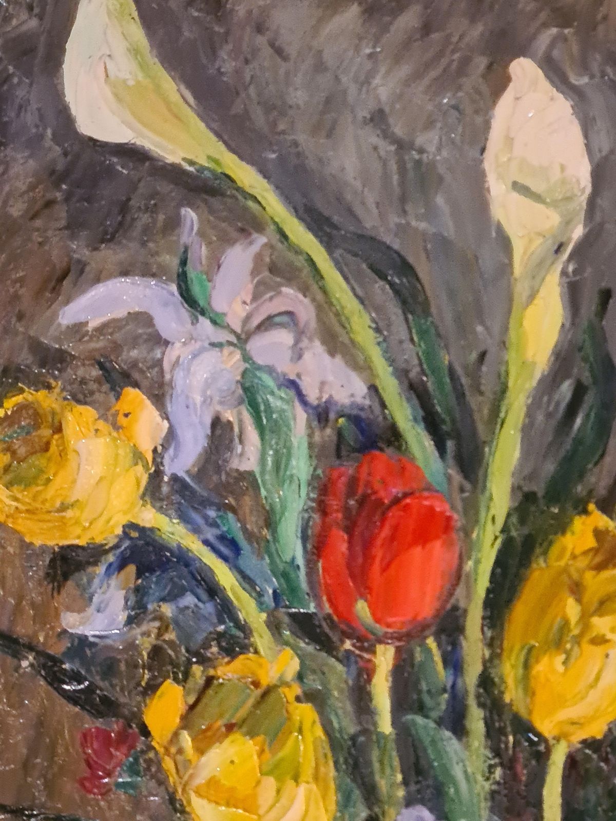 photo for sale André Vagh Weinmannlarge Scale French Oil On Canvas Still Life Of Flowers, Tulips, Iris And Lillies1963