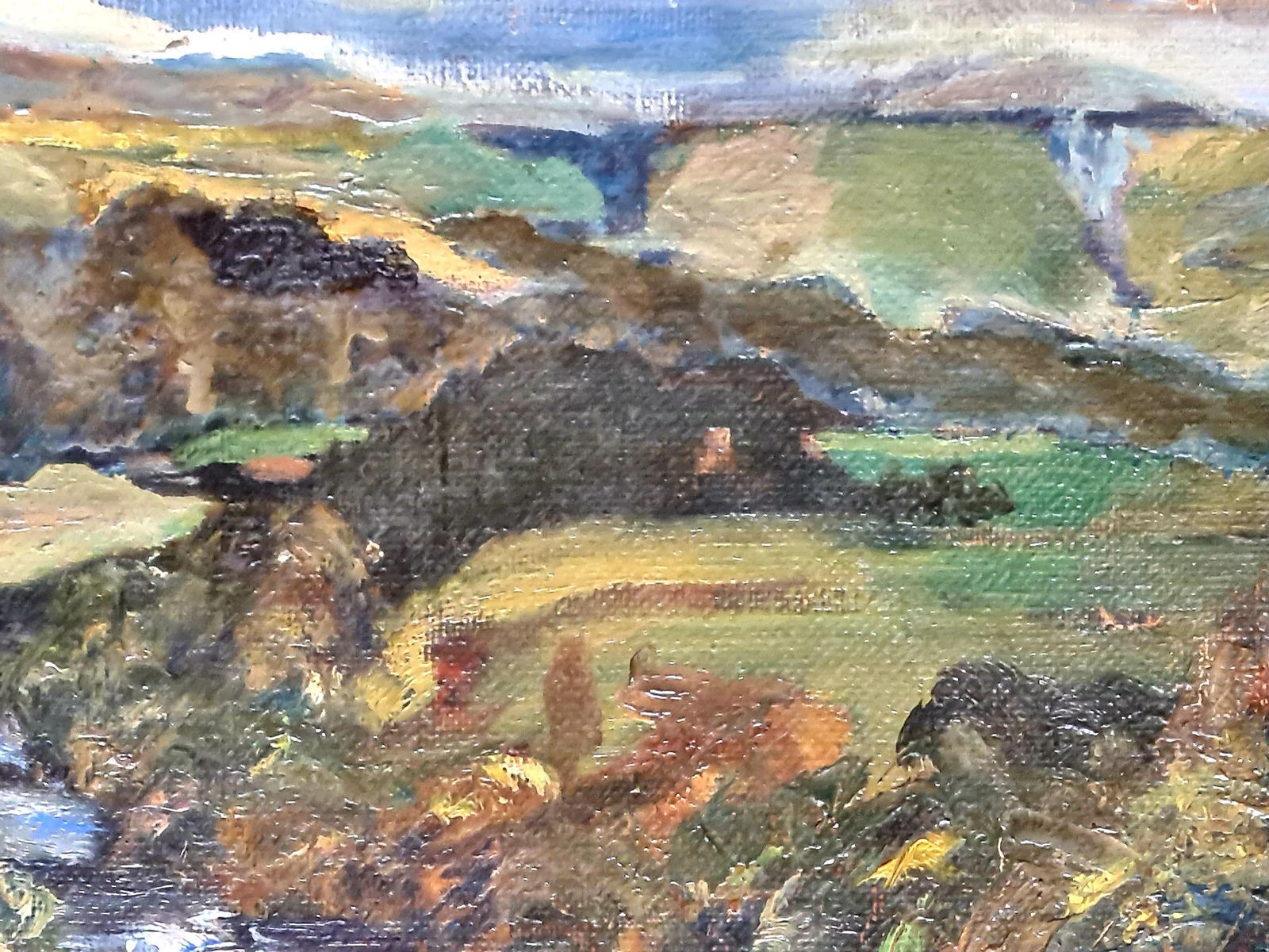 D. L. Murrayimpressionist Oil On Canvas, The Salmon Pool, Canonbie, Scotland photo vintage