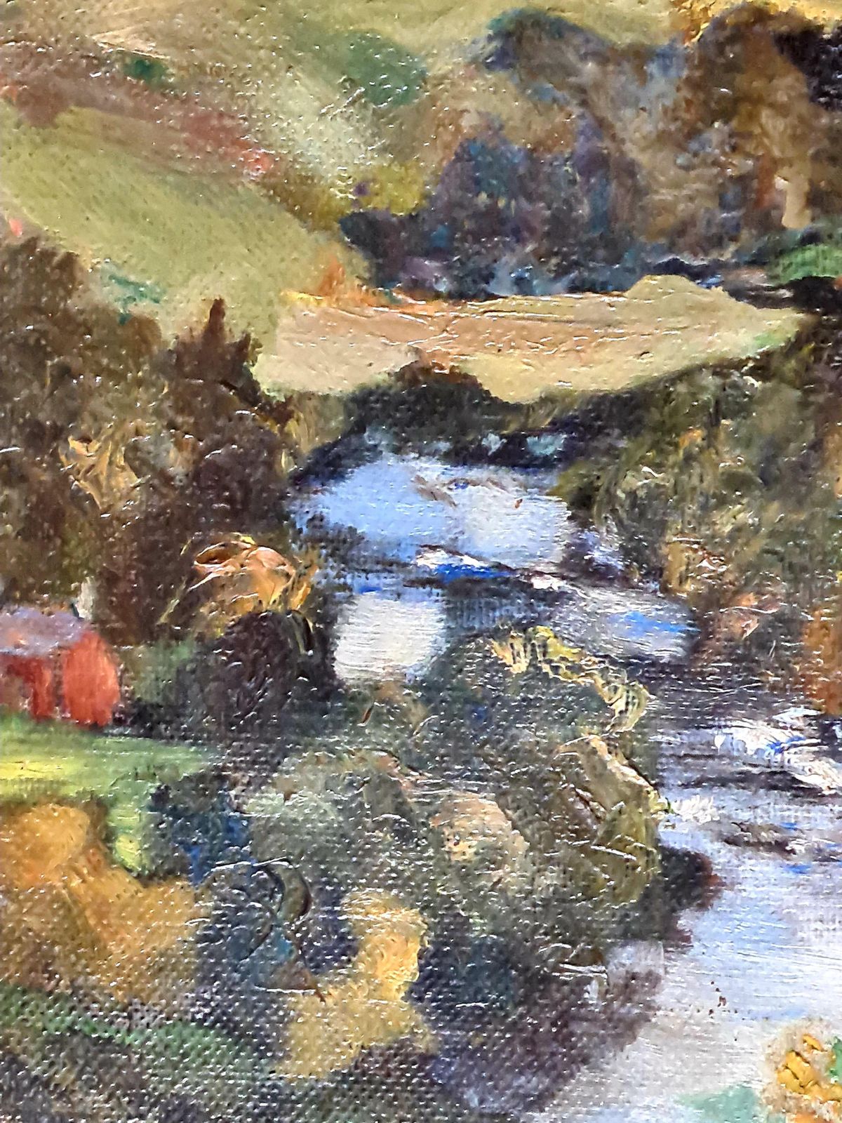 photo for sale D. L. Murrayimpressionist Oil On Canvas, The Salmon Pool, Canonbie, Scotland