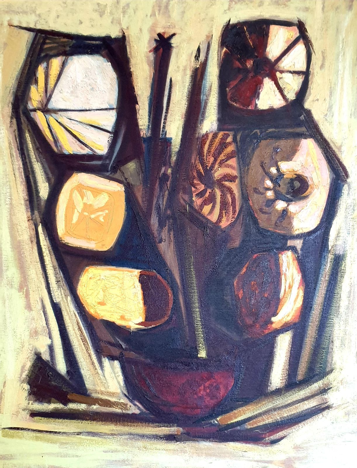 Eric Verhallarge Mid Century Abstract Expressionist Oil On Canvas, Circle Of Bernard Buffet1965 photo furniture