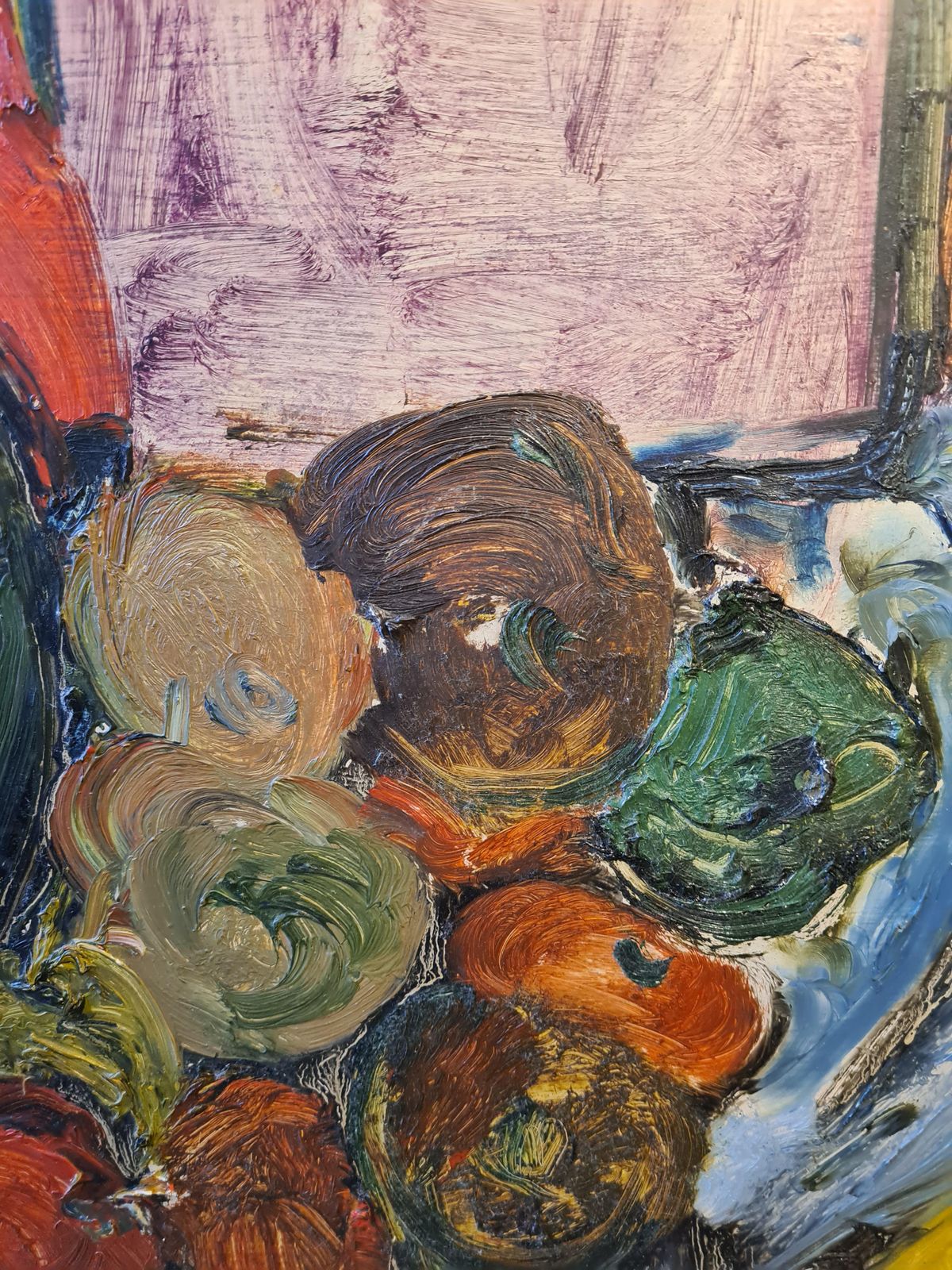 Betty Walters Flashtiglarge Mid Century Colourful Oil Of Still Life With Bottles, Fruit And Charger photo 2976.0