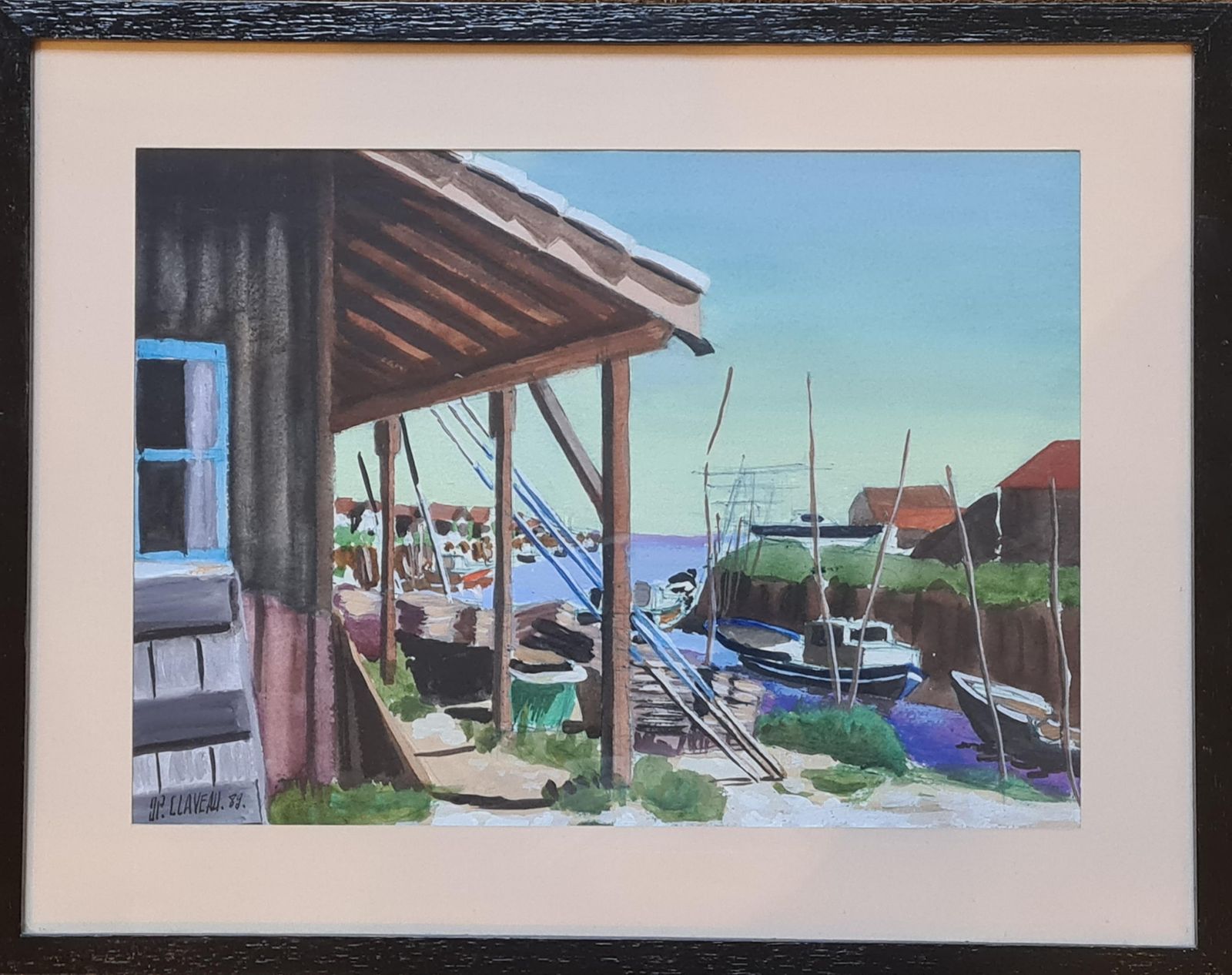 Boats In Harbour, Looking Out To The Sea, Colourful French Watercolour, The Port From 1989 By Jean Paul Claveau photo furniture