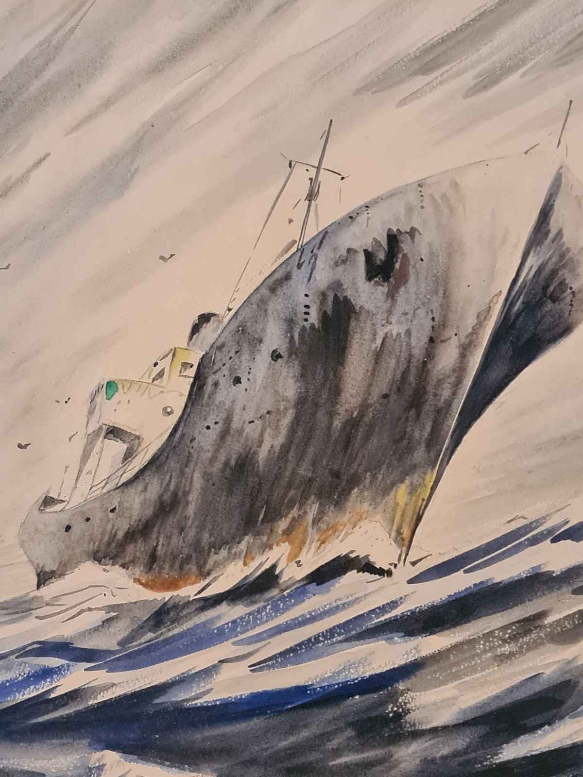 Unknowna Fishing Boat At Sea, Late Mid Century Gouache On Paper1970 photo Art