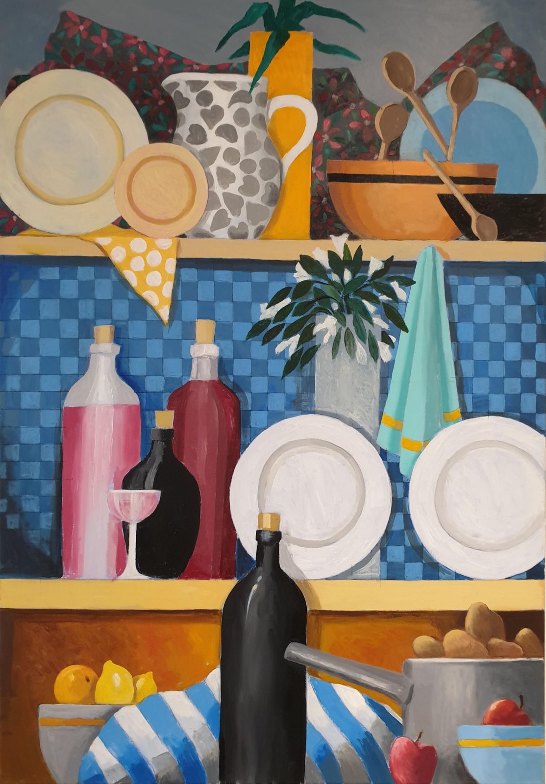 Frank Mclean Docherty 'Kitchen Shelves'. Contemporary Scottish Surrealist Acrylic On Canvas.  2020