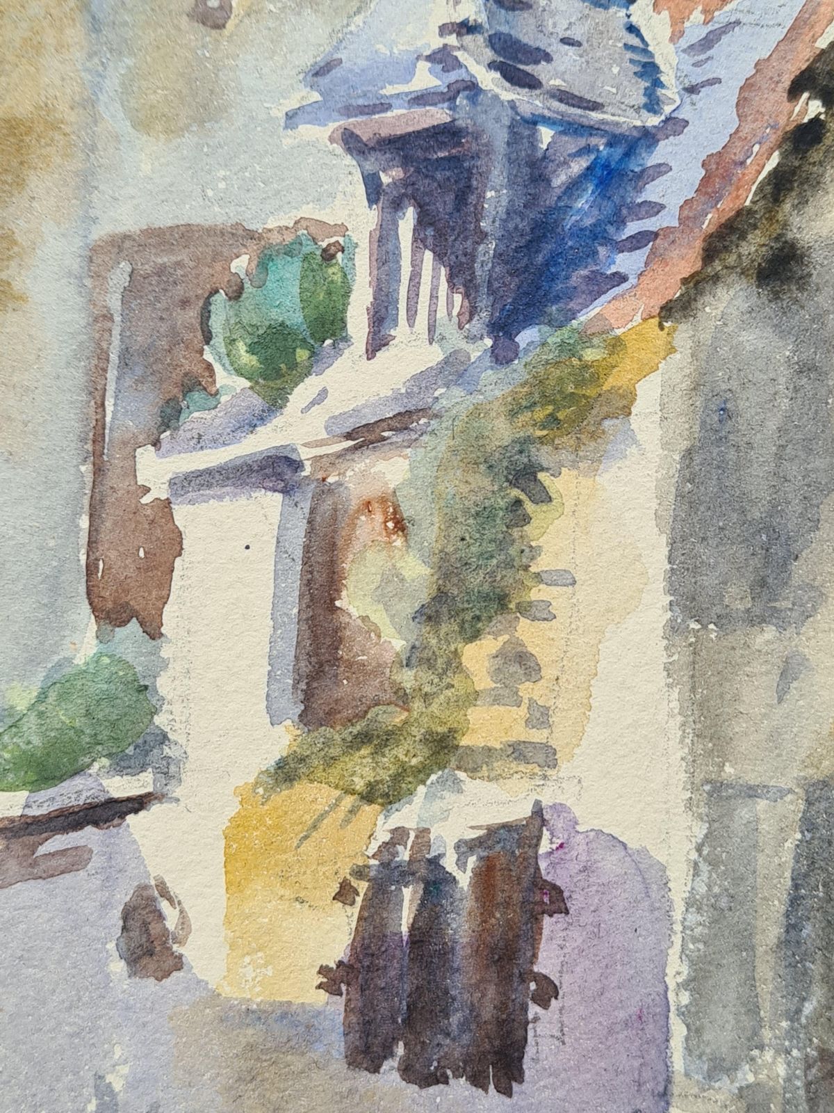 Henri Clamen1930s French Impressionist Watercolour, The Rooftops. photo 374.0