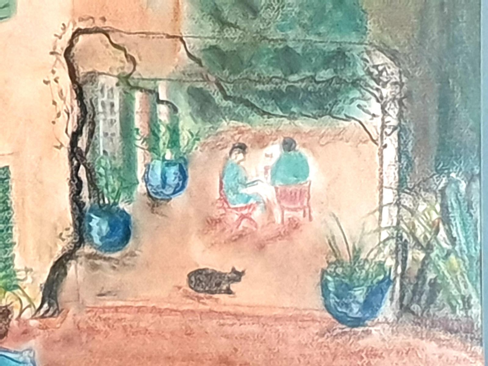 723.0 Fauvist Pastel On Paper, "Lunch In Provence", After Henri Matisse photo