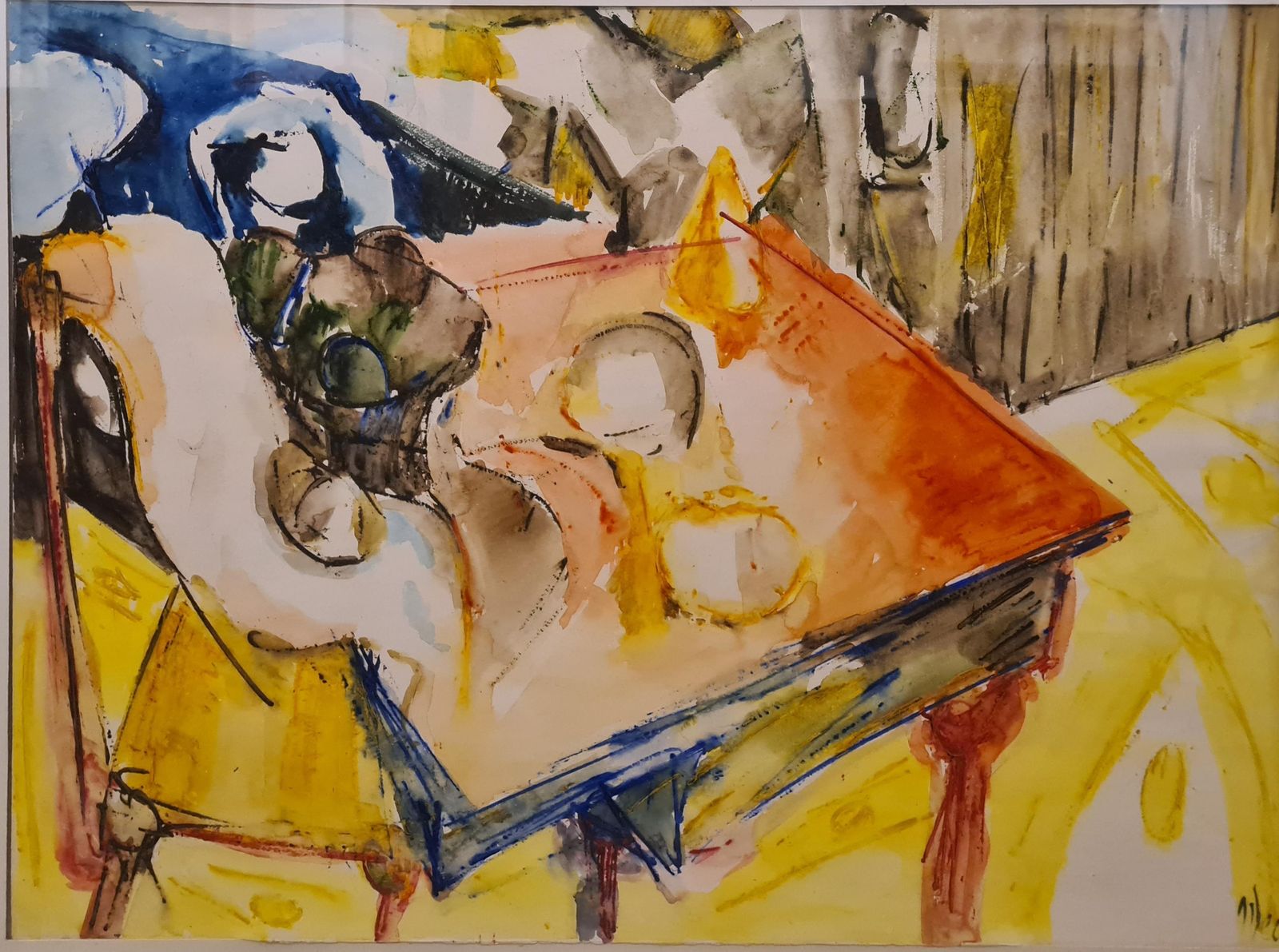 Roger Decaux Mid 20th Century Large Paris School Watercolour Of A Tablescapemid Century