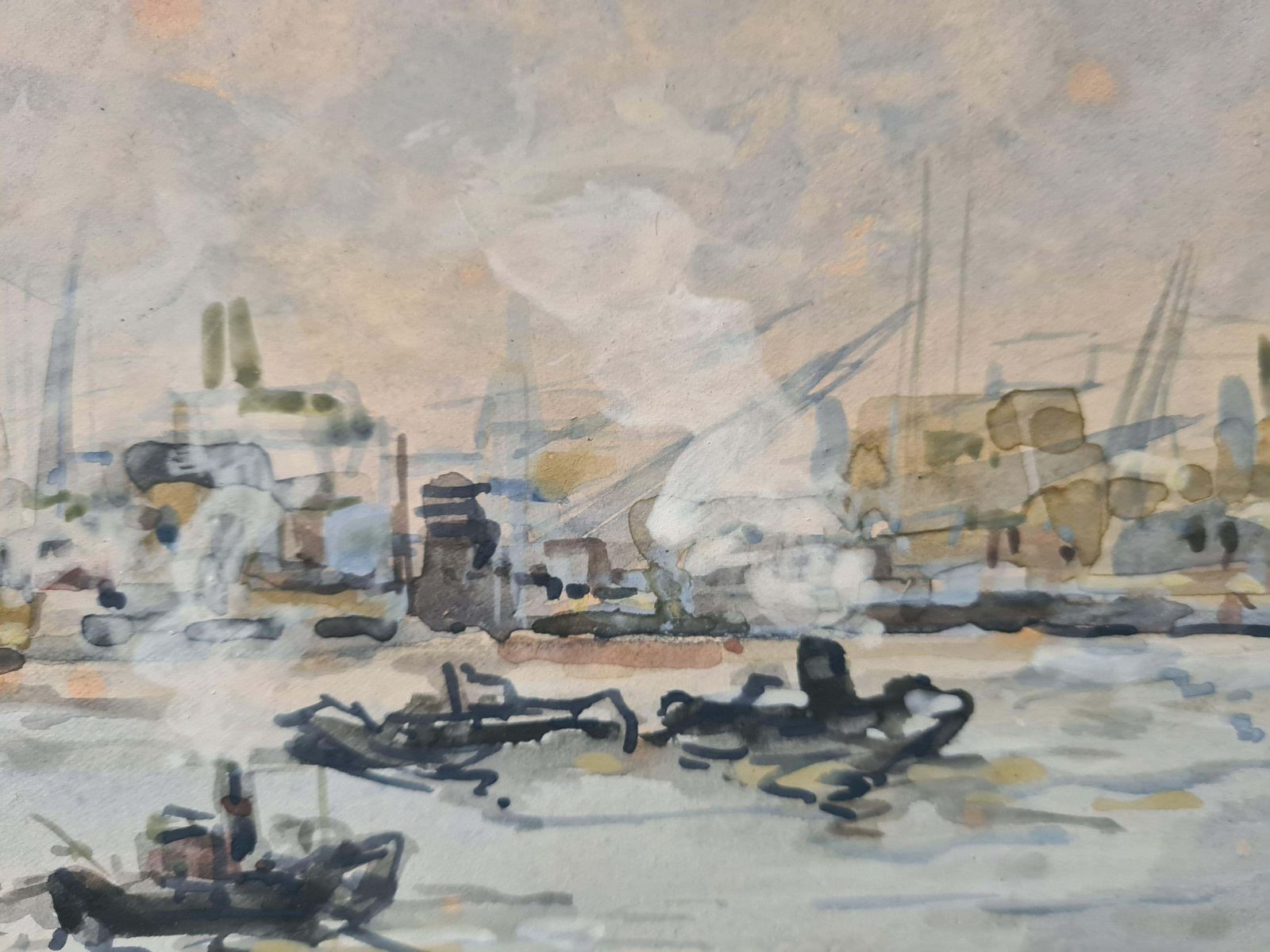 Johan Hendrik Van Mastenbroek Impressionist View Of The Leuvehaven In The Port Of Rotterdam, Dutch Watercolour 1920s photo 4082.0
