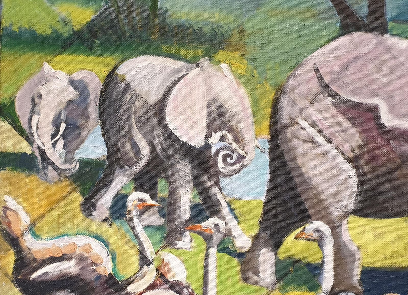 Derek Carrutherslarge Scale Surrealist Oil On Canvas, 'At The Watering Hole'. photo vinterior