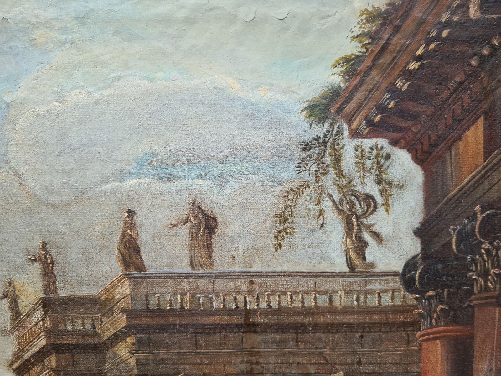 Large Grand Tour 18th Century Capriccio Painting Roman Ruins After Gennaro Greco photo for sale