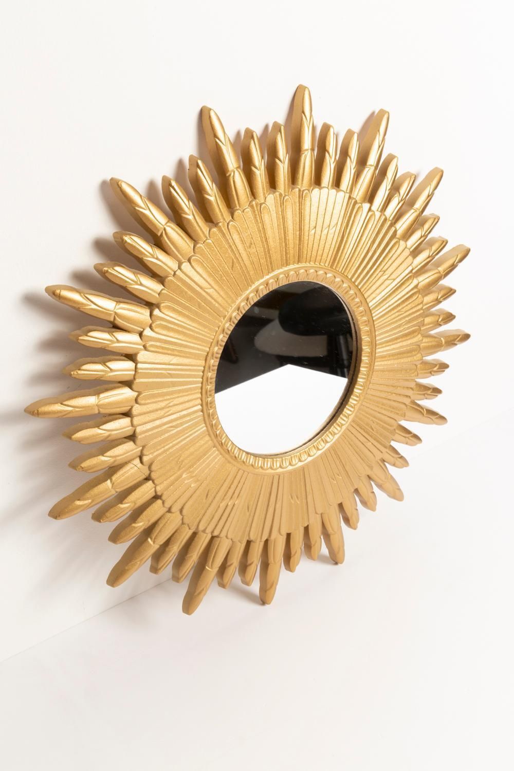 20th Century, Modern Gold Italian Big Sunburst Mirror, Giltwood, 1960s photo vintage