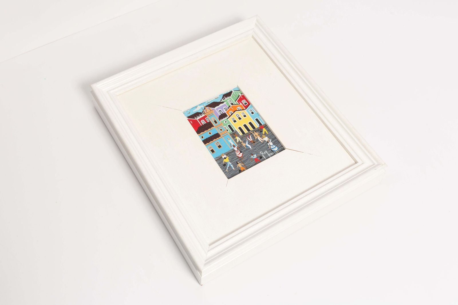 Small Oil Painting, White Wood Frame, The City, Ray Bai, 1995 photo for sale