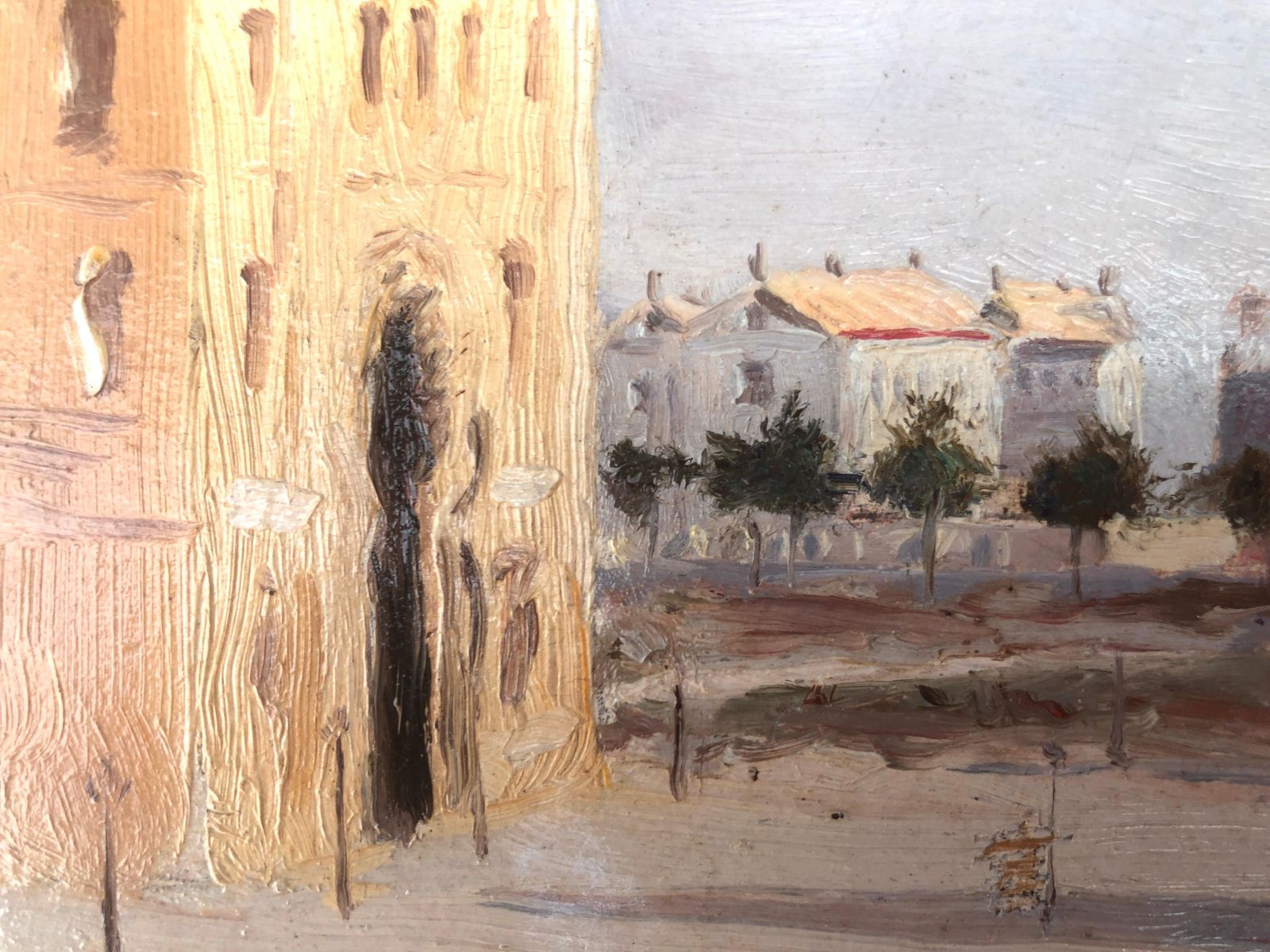 Manuel Isidor Valle Micolau Early 1920s Spanish Village Landscape Oil Painting Mediterranean Plein Air Art photo for sale