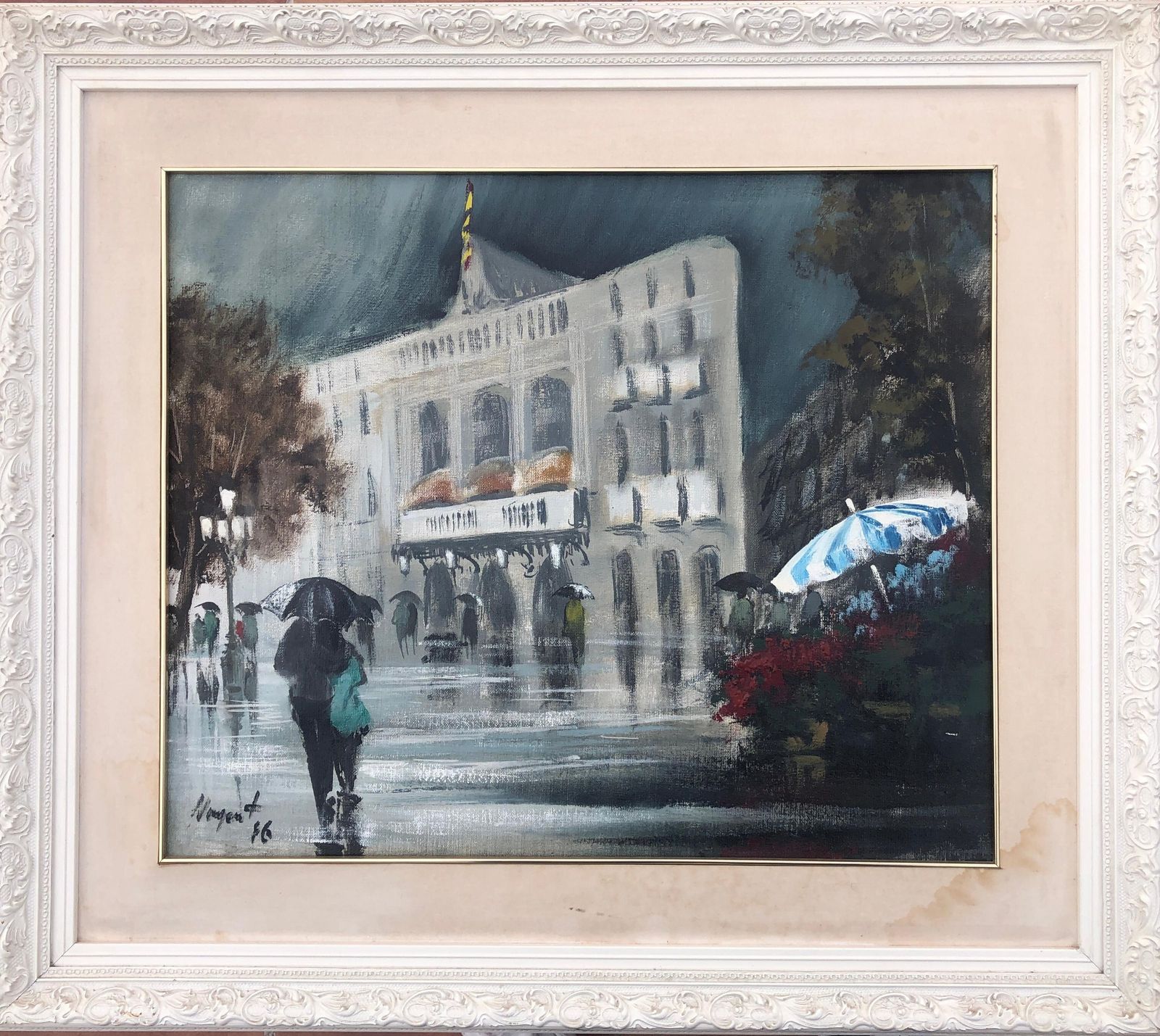 Albert Junyent Quinquer Barcelona Liceo Oil On Canvas Painting Spanish Urbanscape Spain 1956 photo furniture