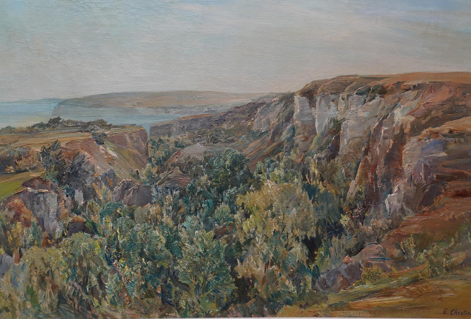 Evelyn Chestonthe Landslip Coastal View   British 1920s Art Landscape Oil Painting Neac Artistcirca 1920 photo for sale