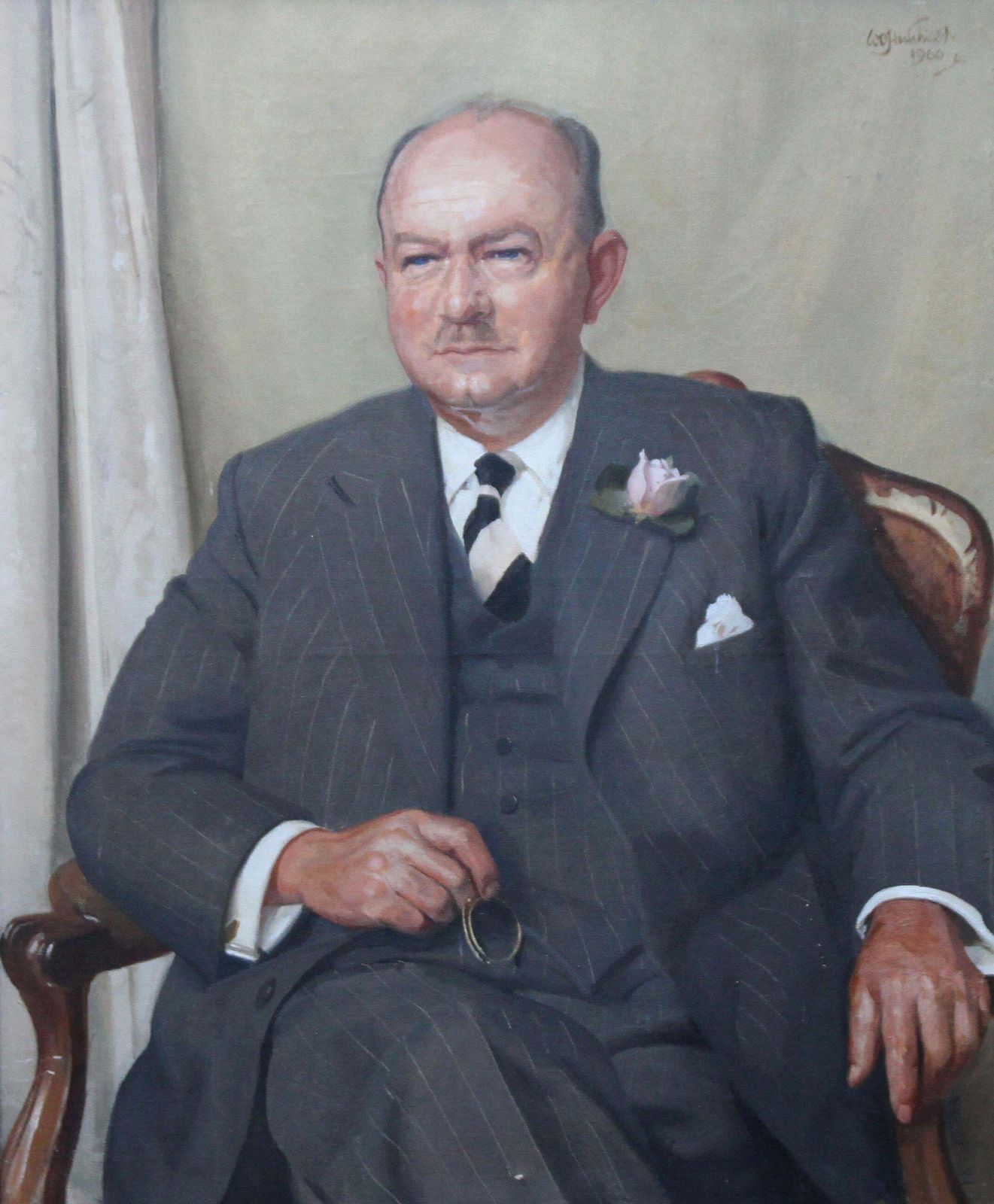 William Oliphant Hutchinsonportrait Of A Gentleman   Scottish Oil Painting Mid 20th Century Art1960 photo furniture